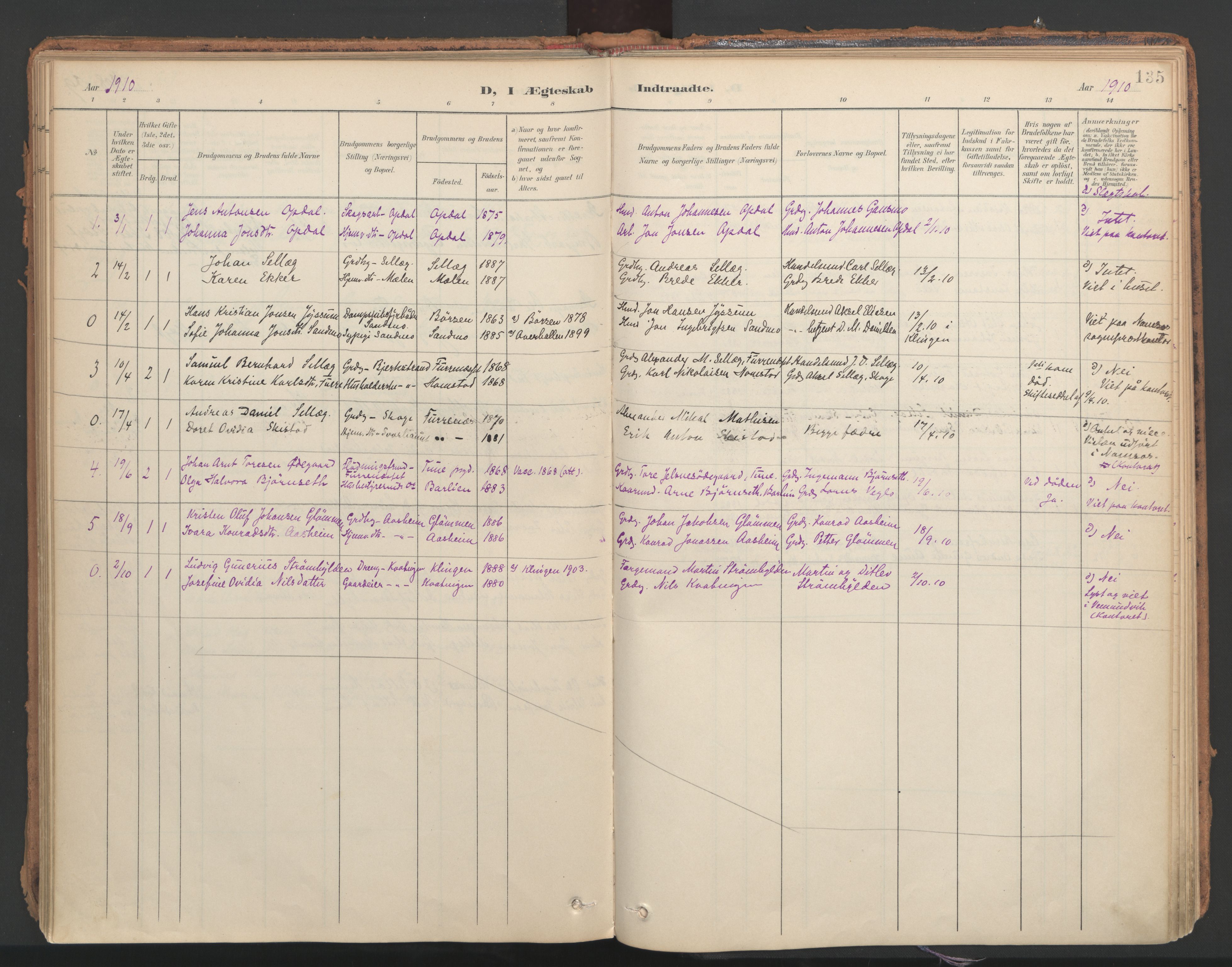 Ministerialprotokoller, klokkerbøker og fødselsregistre - Nord-Trøndelag, SAT/A-1458/766/L0564: Parish register (official) no. 767A02, 1900-1932, p. 135