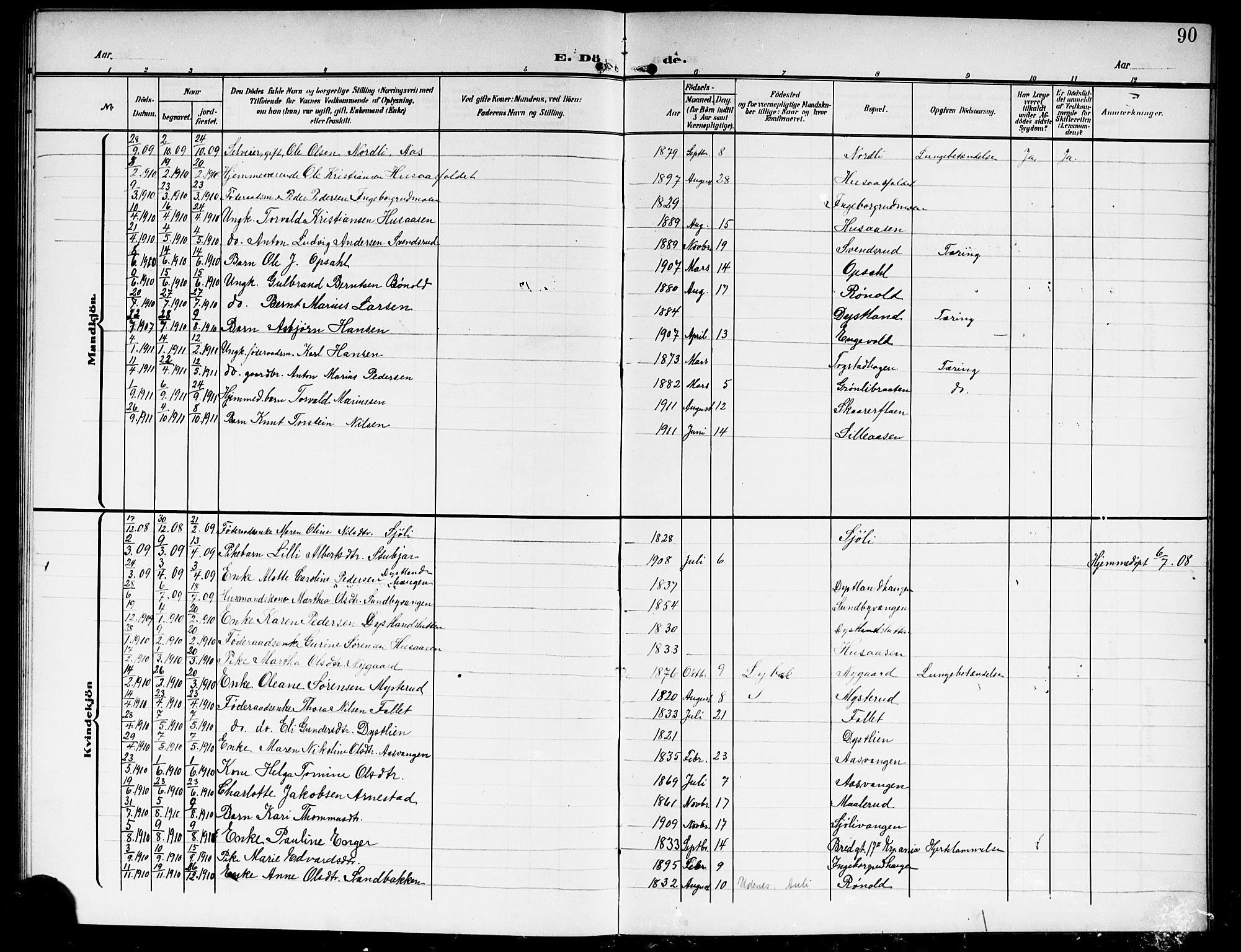 Nes prestekontor Kirkebøker, AV/SAO-A-10410/G/Gd/L0001: Parish register (copy) no. IV 1, 1907-1922, p. 90