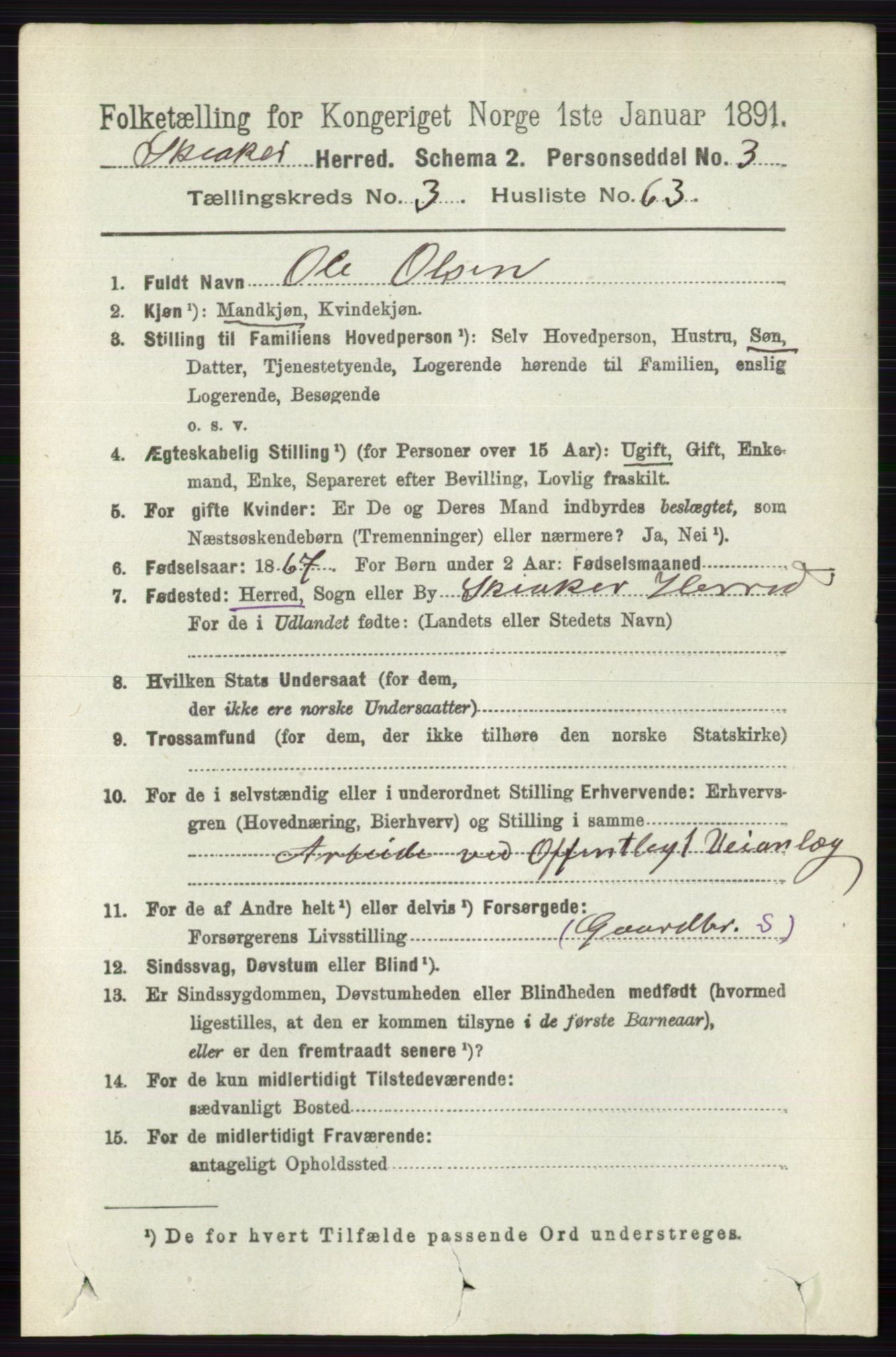 RA, 1891 census for 0513 Skjåk, 1891, p. 1288