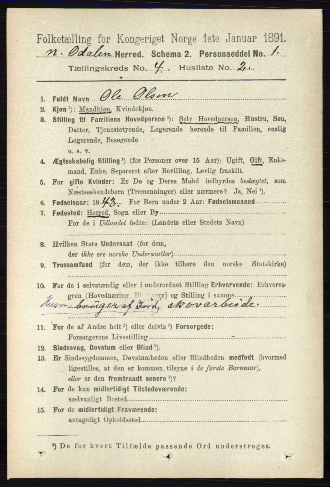 RA, 1891 census for 0418 Nord-Odal, 1891, p. 1270