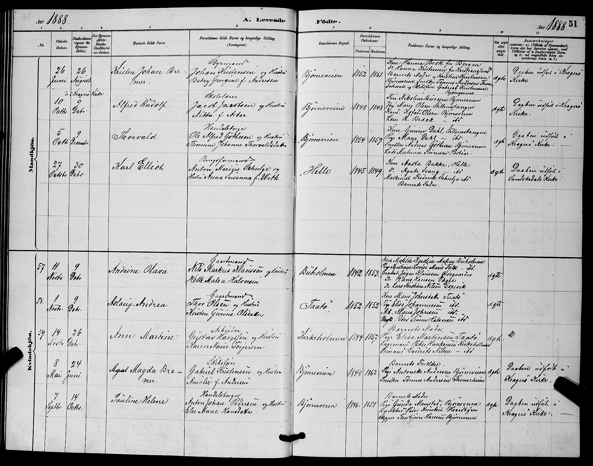 Skåtøy kirkebøker, SAKO/A-304/G/Ga/L0003: Parish register (copy) no. I 3, 1884-1898, p. 51