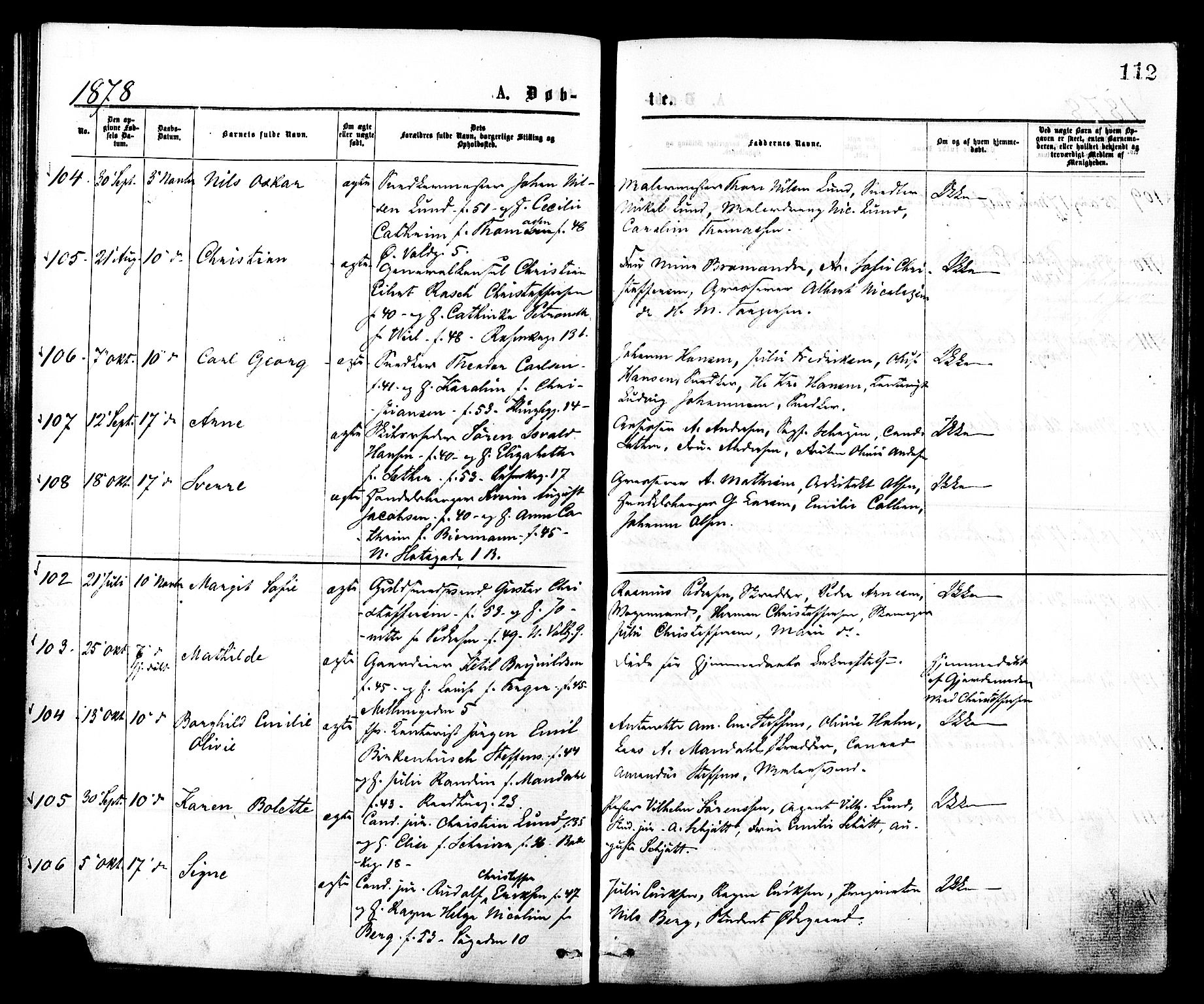 Johannes prestekontor Kirkebøker, SAO/A-10852/F/Fa/L0001: Parish register (official) no. 1, 1875-1881, p. 112