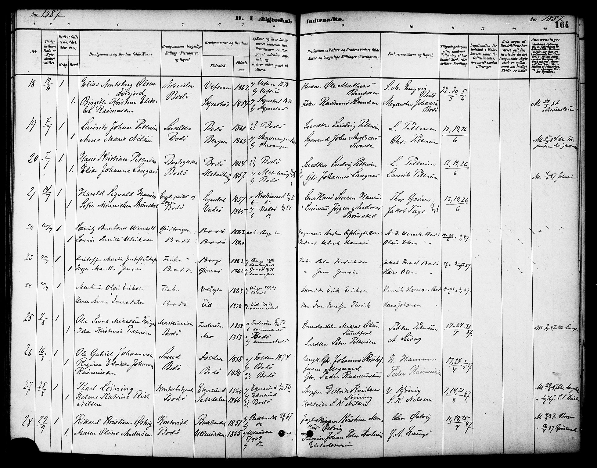 Ministerialprotokoller, klokkerbøker og fødselsregistre - Nordland, AV/SAT-A-1459/801/L0030: Parish register (copy) no. 801C05, 1879-1887, p. 164