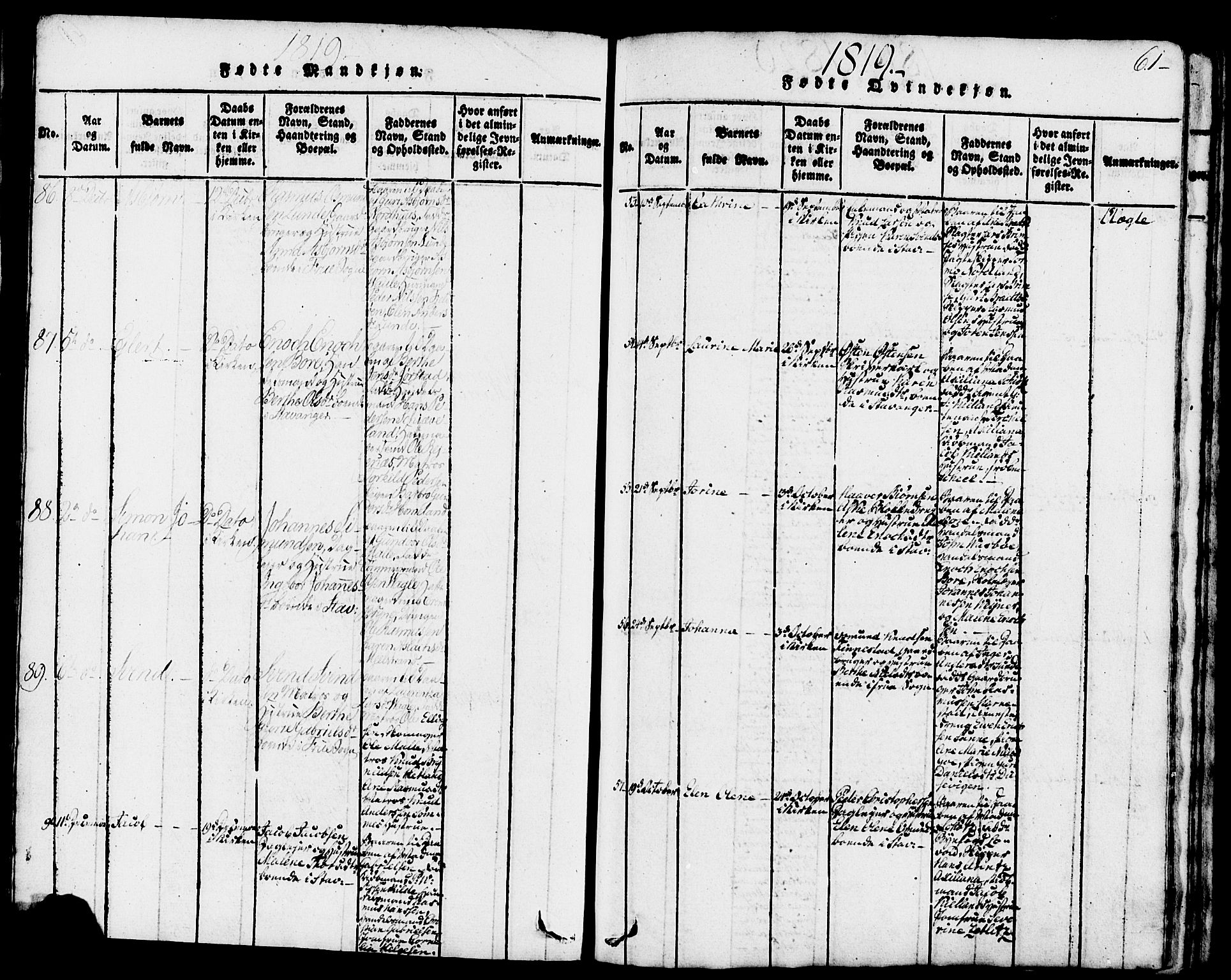 Domkirken sokneprestkontor, AV/SAST-A-101812/001/30/30BB/L0008: Parish register (copy) no. B 8, 1816-1821, p. 61