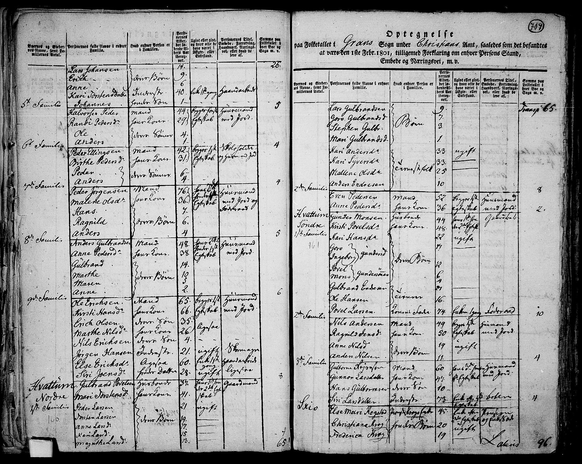 RA, 1801 census for 0534P Gran, 1801, p. 706b-707a