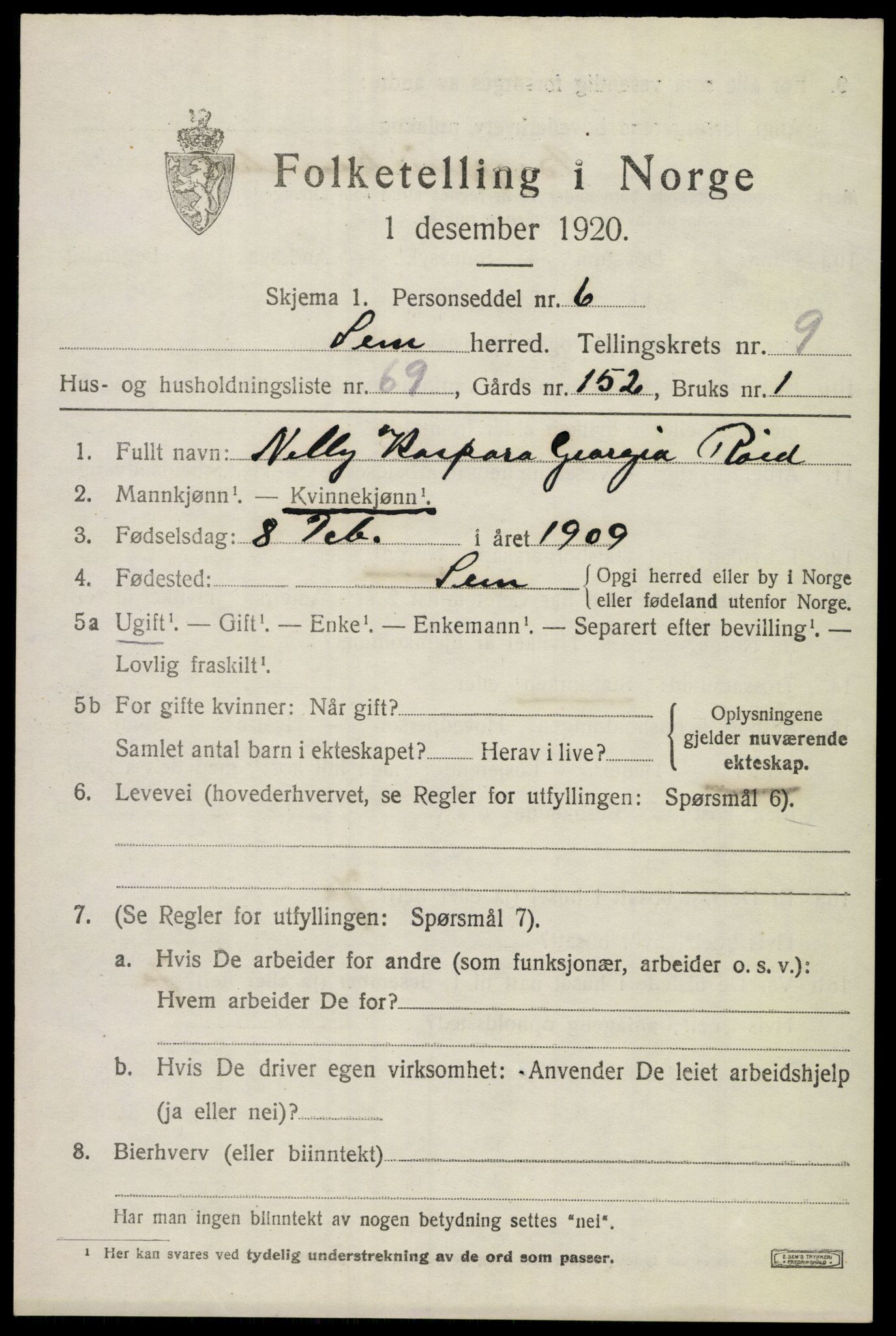 SAKO, 1920 census for Sem, 1920, p. 13371
