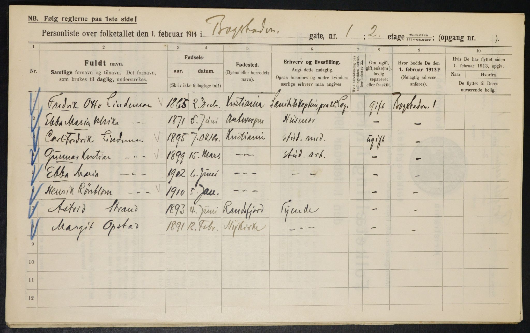 OBA, Municipal Census 1914 for Kristiania, 1914, p. 6787