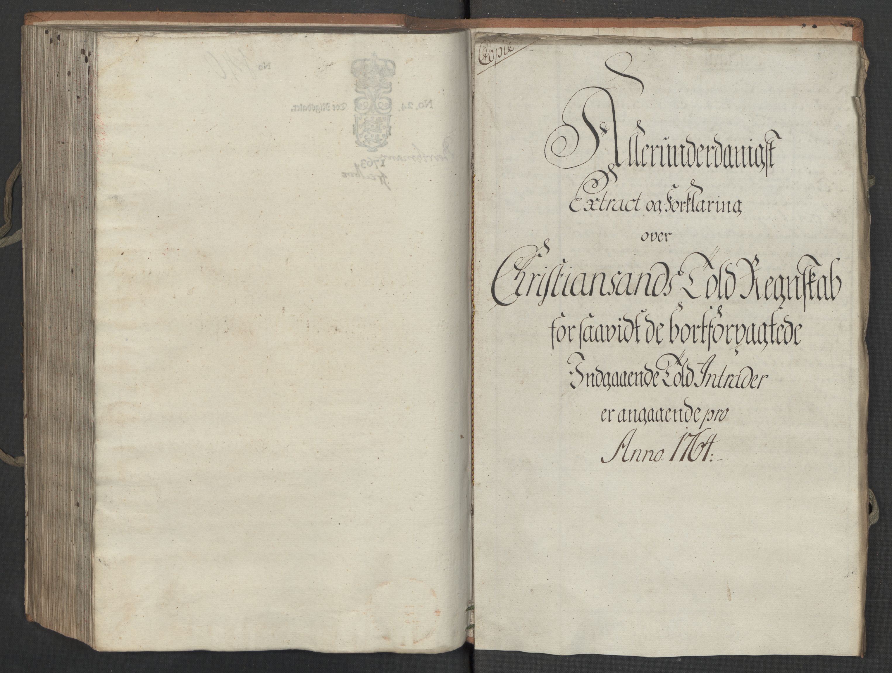 Generaltollkammeret, tollregnskaper, RA/EA-5490/R16/L0054/0001: Tollregnskaper Kristiansand / Inngående hovedtollbok, 1764