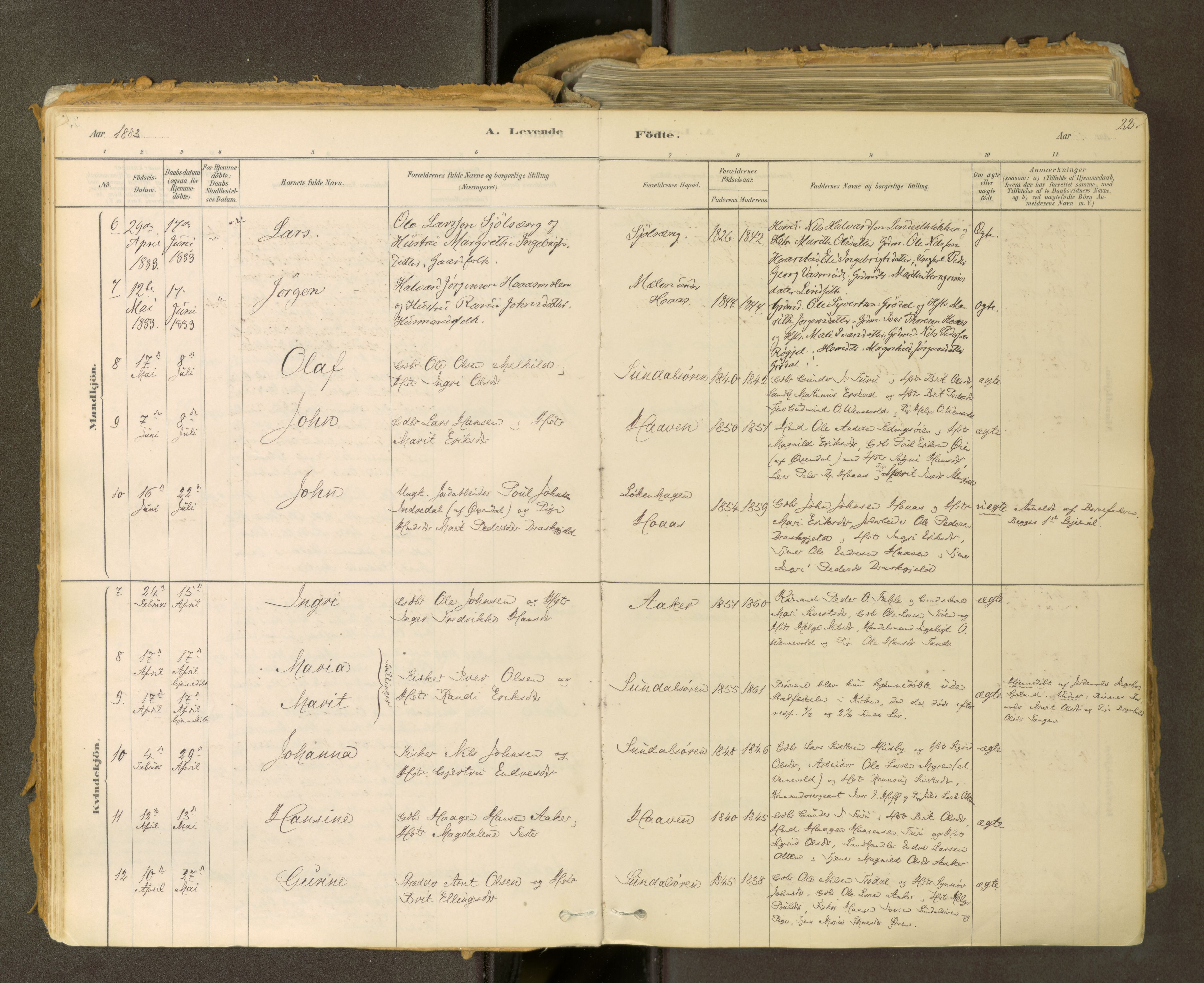 Sunndal sokneprestkontor, AV/SAT-A-1085/1/I/I1/I1a: Parish register (official) no. 2, 1877-1914, p. 22