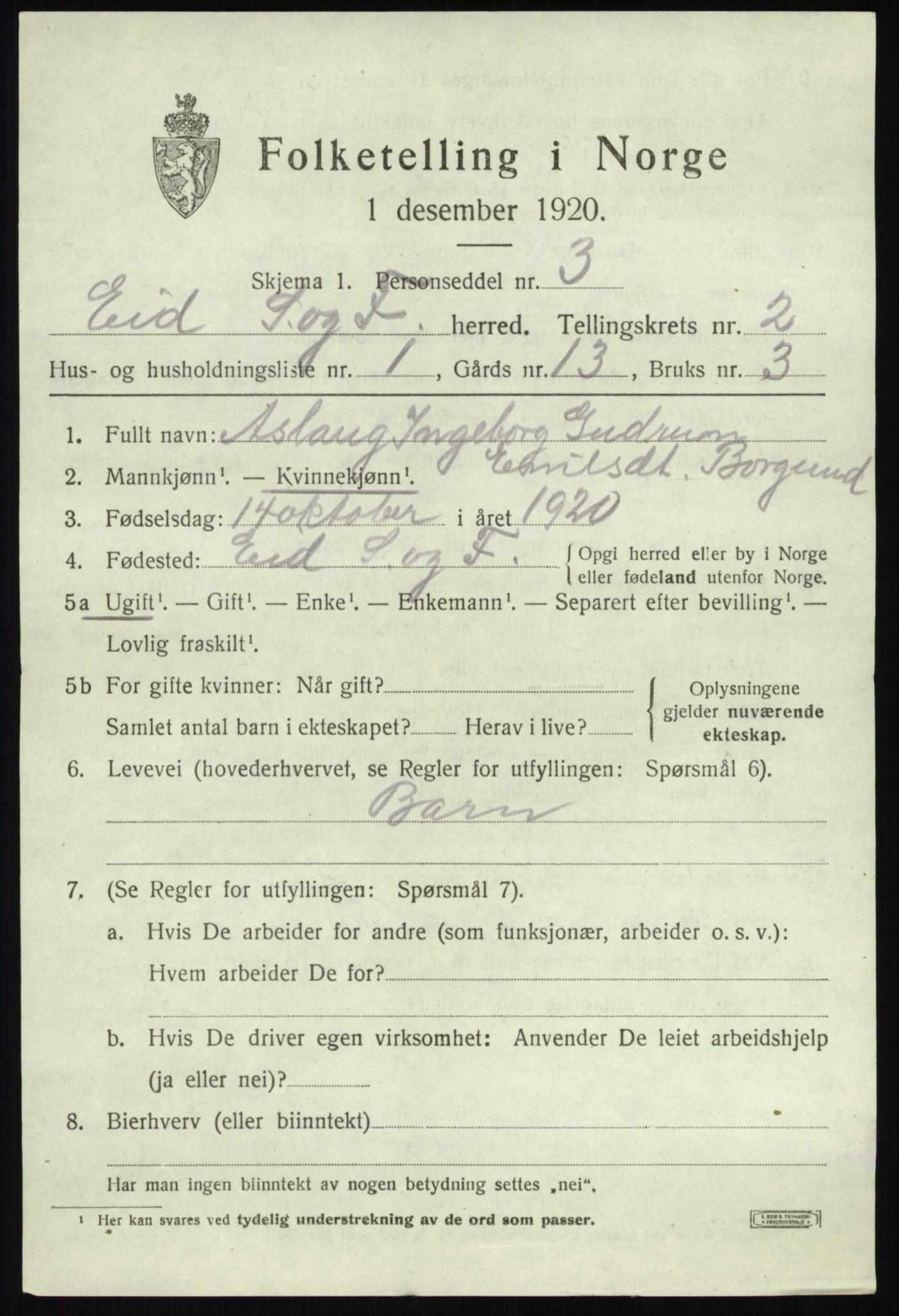 SAB, 1920 census for Eid, 1920, p. 1472