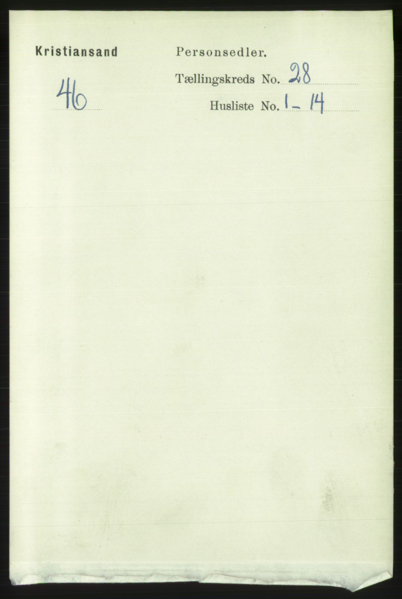 RA, 1891 census for 1001 Kristiansand, 1891, p. 9491