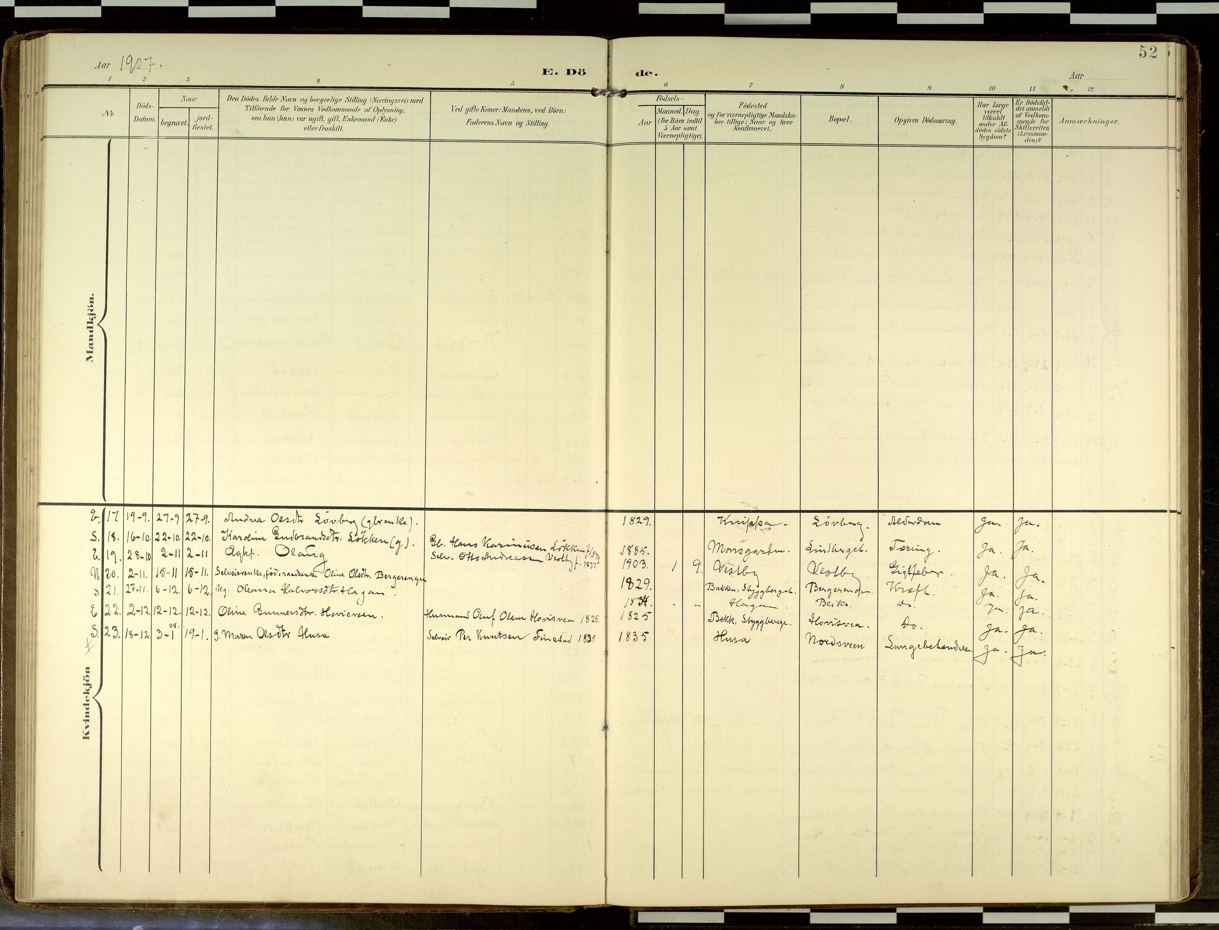 Elverum prestekontor, SAH/PREST-044/H/Ha/Haa/L0019: Parish register (official) no. 19, 1903-1926, p. 52