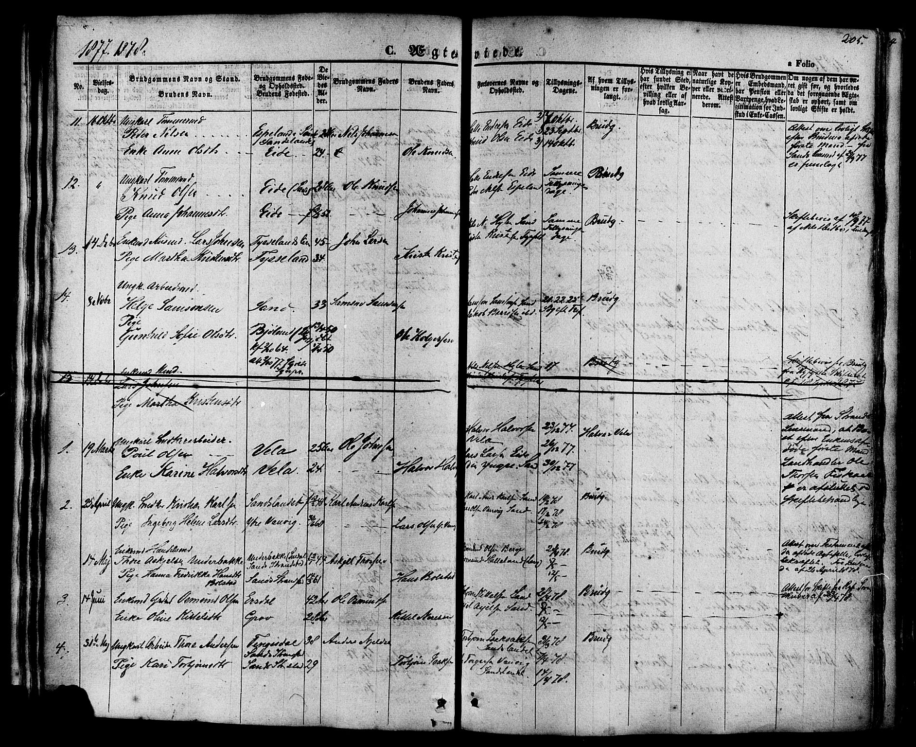 Sand sokneprestkontor, SAST/A-101848/01/III/L0003: Parish register (official) no. A 3, 1854-1879, p. 205