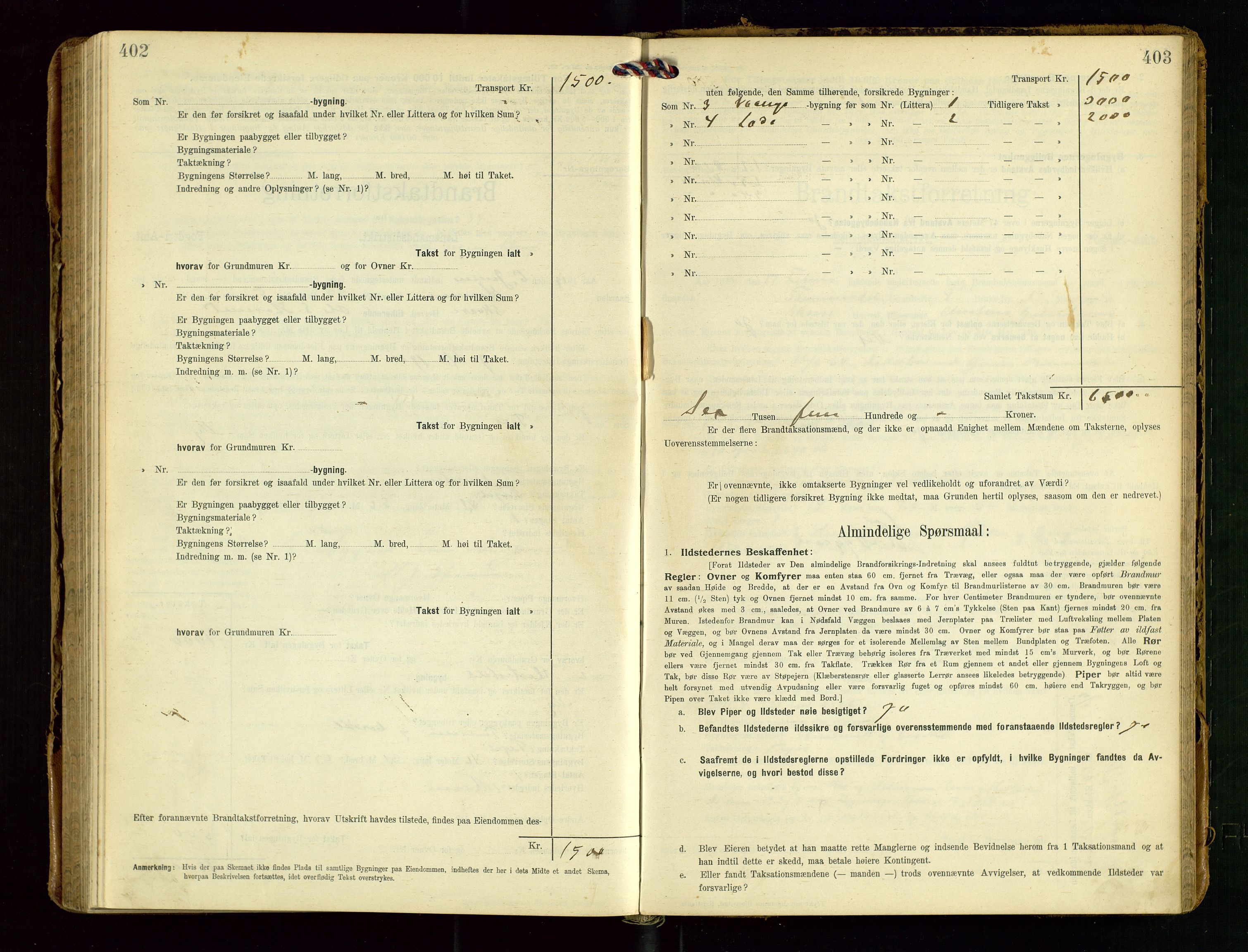 Torvestad lensmannskontor, AV/SAST-A-100307/1/Gob/L0004: "Brandtaxationsprotokol for Torvestad Lensmannsdistrikt", 1909-1923, p. 402-403