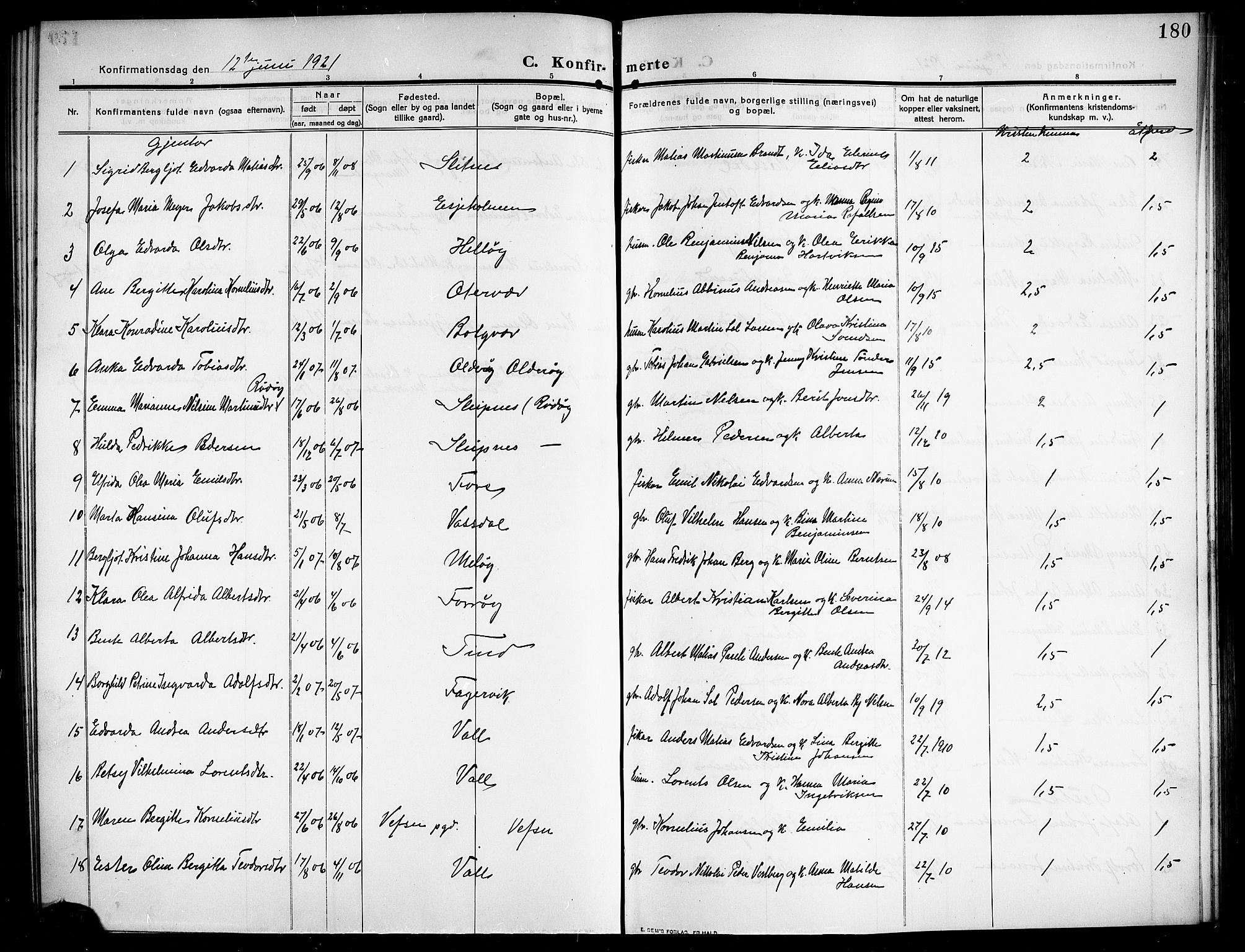 Ministerialprotokoller, klokkerbøker og fødselsregistre - Nordland, SAT/A-1459/843/L0639: Parish register (copy) no. 843C08, 1908-1924, p. 180