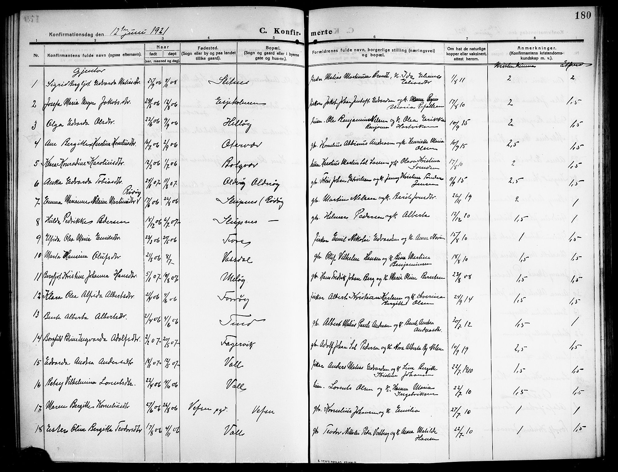 Ministerialprotokoller, klokkerbøker og fødselsregistre - Nordland, AV/SAT-A-1459/843/L0639: Parish register (copy) no. 843C08, 1908-1924, p. 180