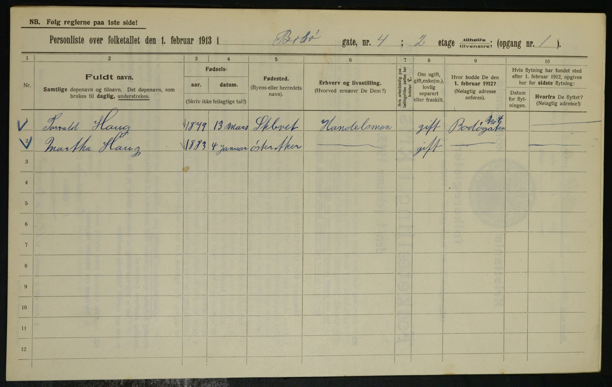 OBA, Municipal Census 1913 for Kristiania, 1913, p. 6578