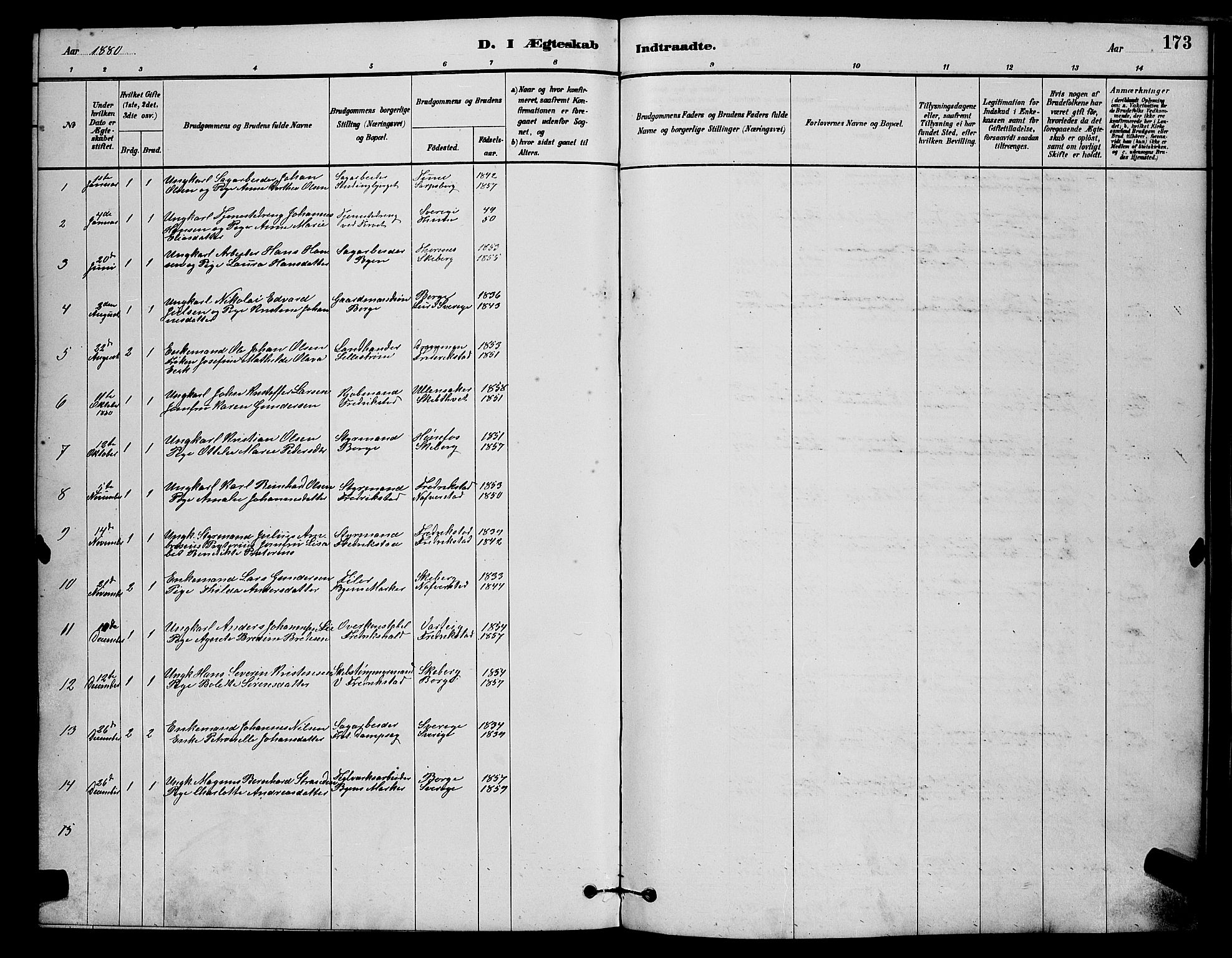 Østre Fredrikstad prestekontor Kirkebøker, SAO/A-10907/G/Ga/L0001: Parish register (copy) no. 1, 1880-1899, p. 173