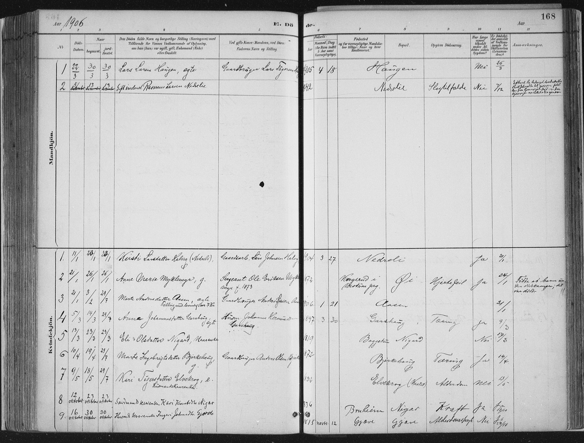 Jostedal sokneprestembete, SAB/A-80601/H/Haa/Haab/L0001: Parish register (official) no. B 1, 1887-1914, p. 168