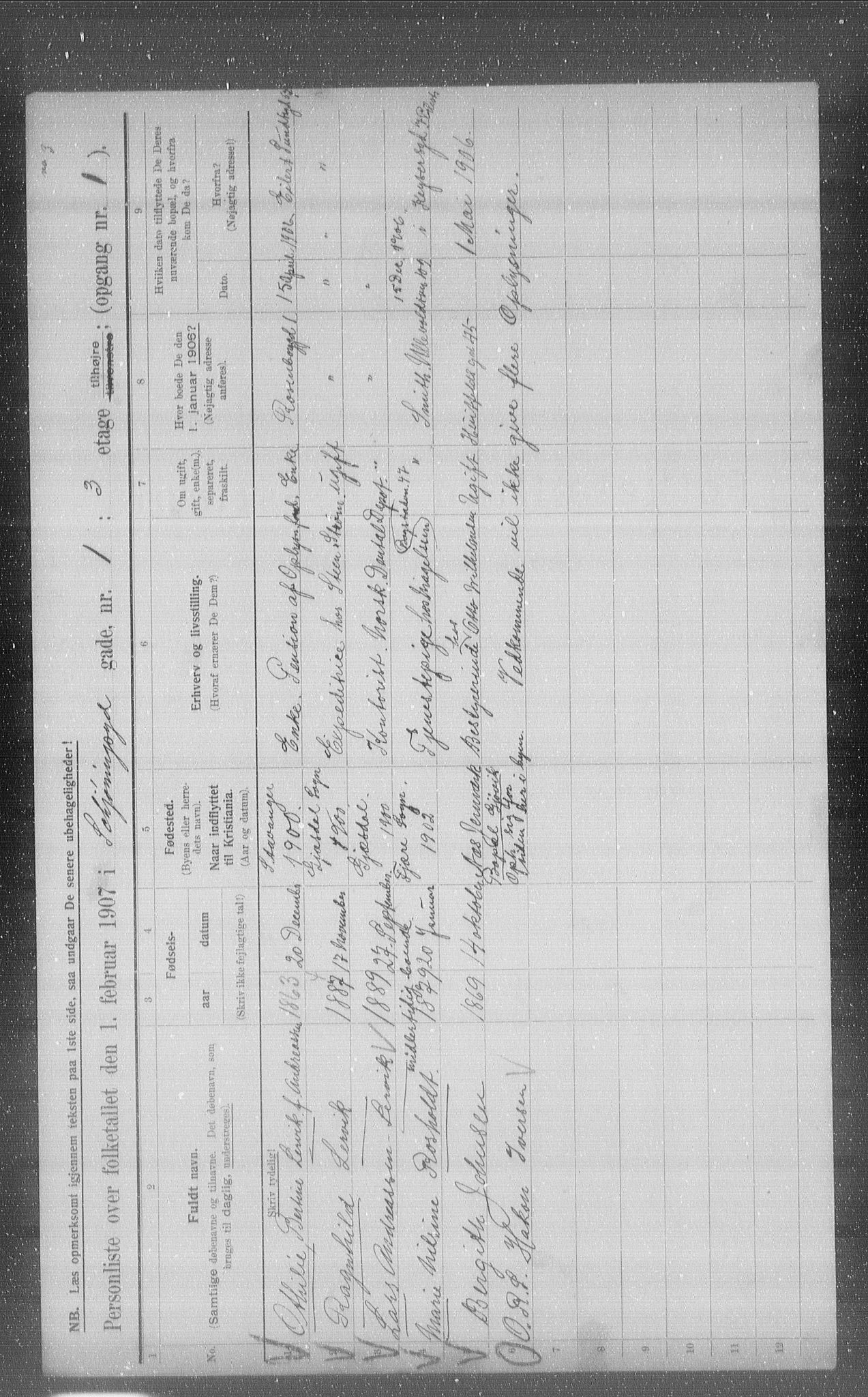 OBA, Municipal Census 1907 for Kristiania, 1907, p. 47645