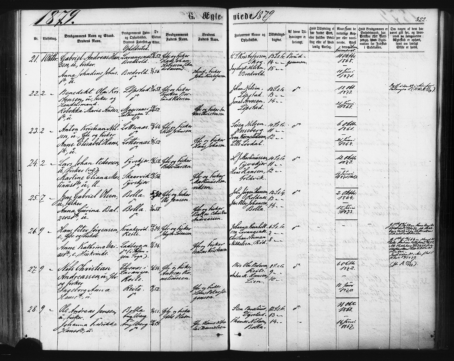 Ibestad sokneprestembete, SATØ/S-0077/H/Ha/Haa/L0010kirke: Parish register (official) no. 10, 1869-1879, p. 322