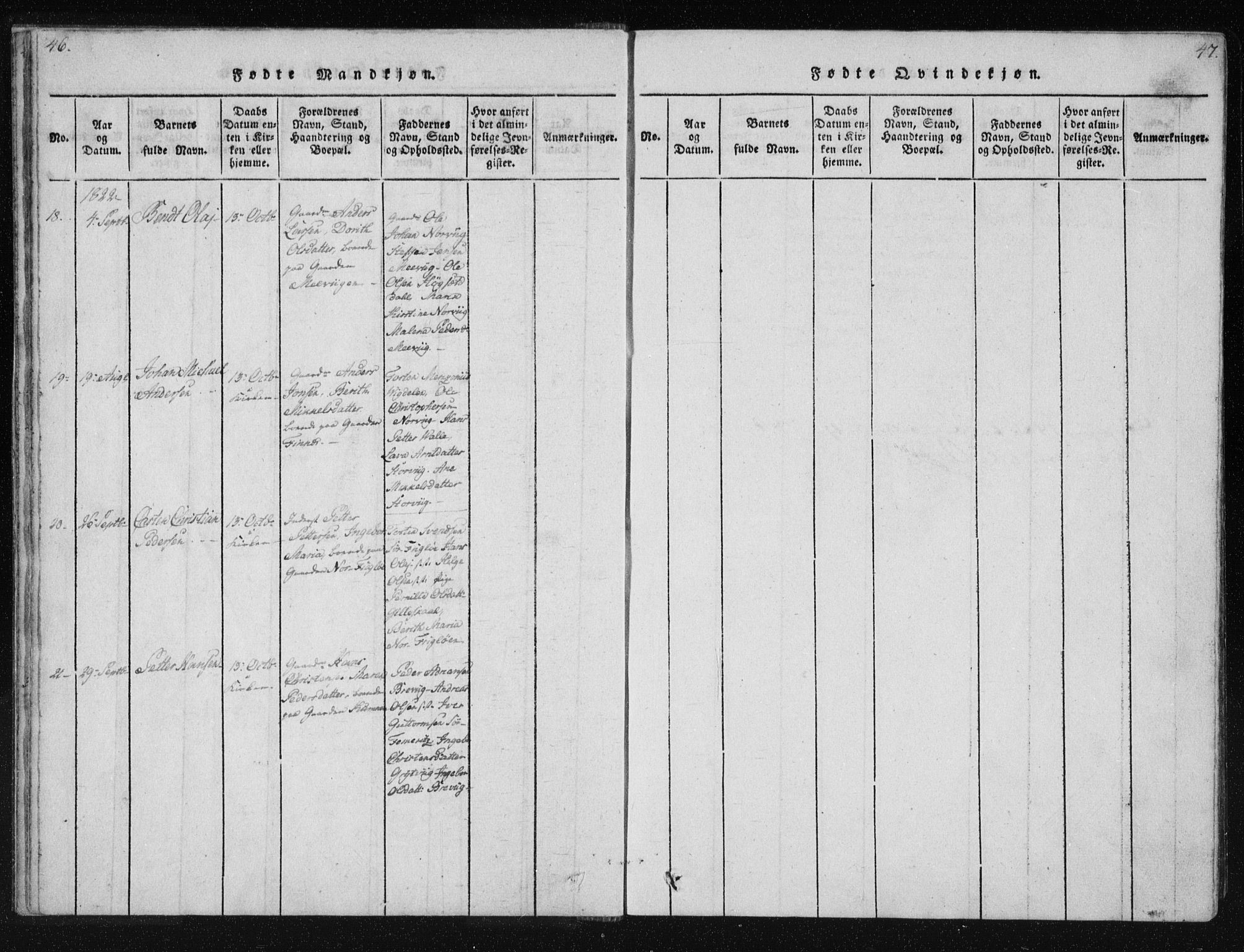 Ministerialprotokoller, klokkerbøker og fødselsregistre - Nordland, SAT/A-1459/805/L0096: Parish register (official) no. 805A03, 1820-1837, p. 46-47