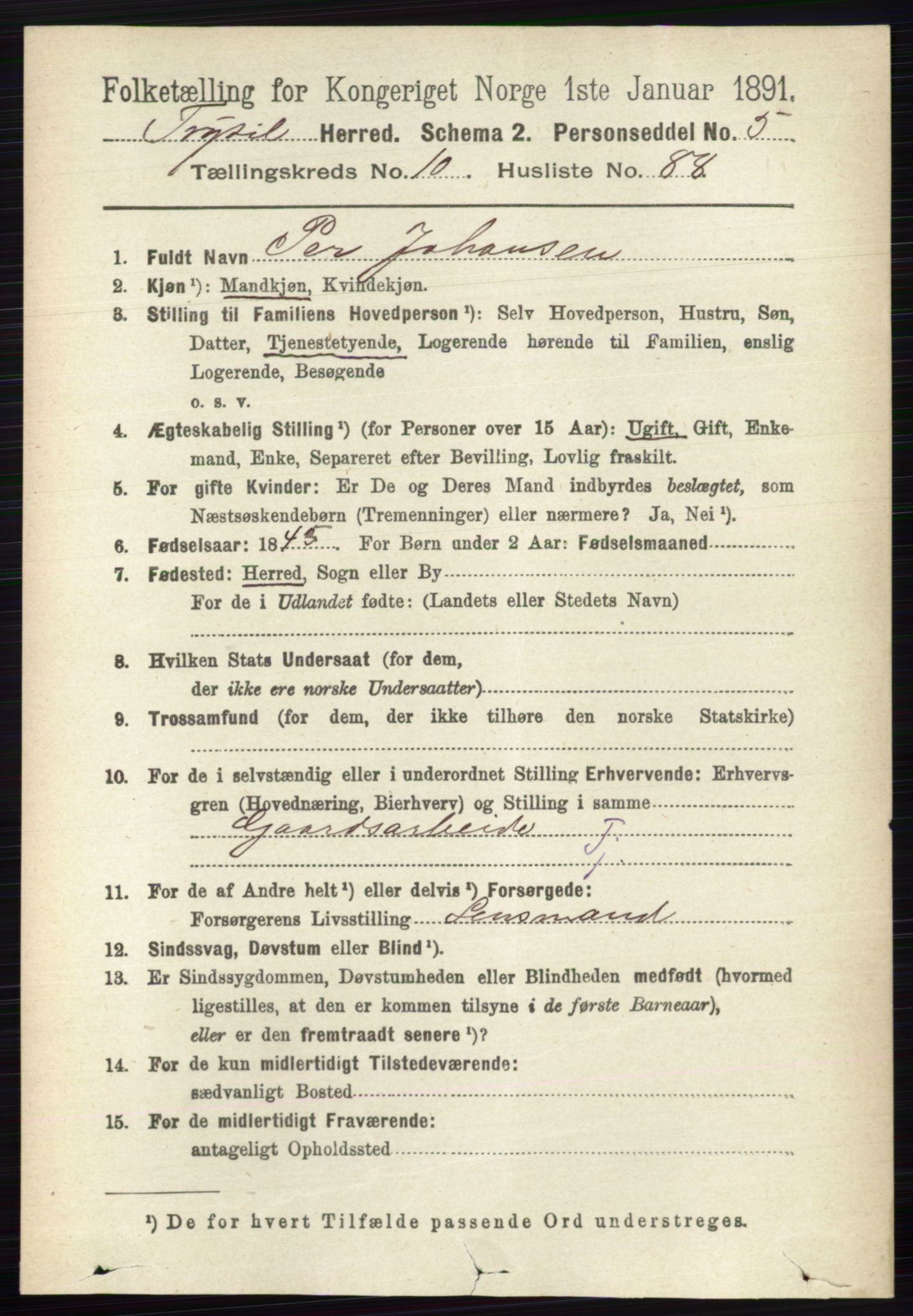 RA, 1891 census for 0428 Trysil, 1891, p. 5443