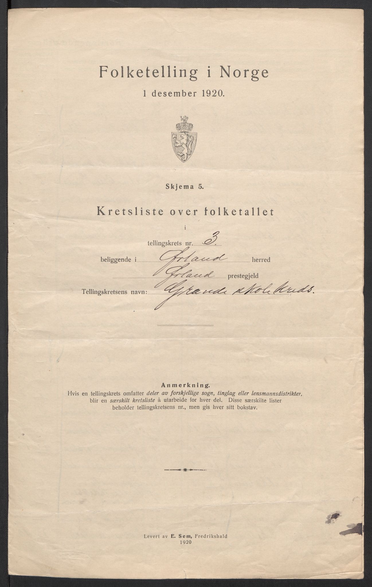 SAT, 1920 census for Ørland, 1920, p. 14