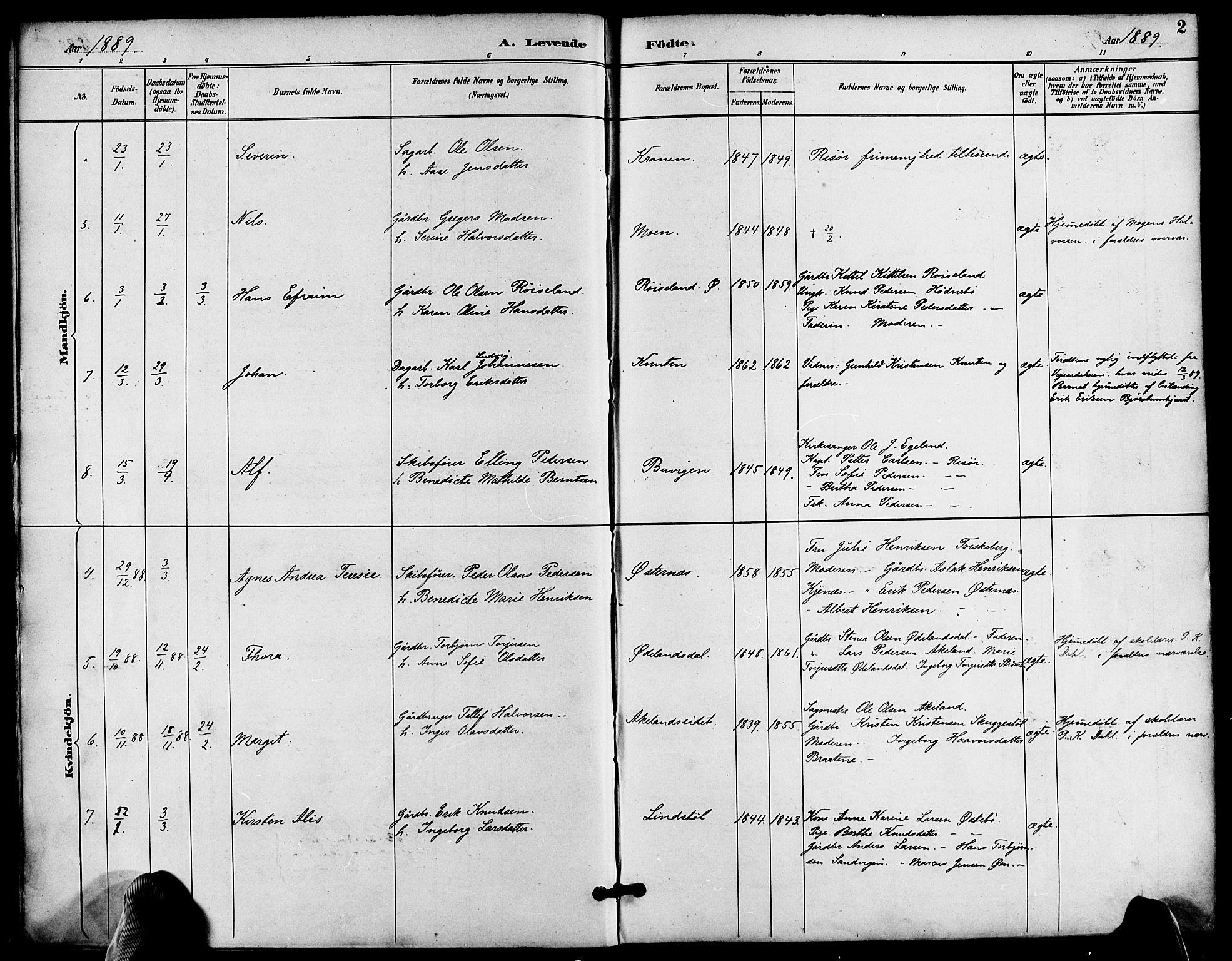 Søndeled sokneprestkontor, AV/SAK-1111-0038/F/Fa/L0005: Parish register (official) no. A 5, 1889-1899, p. 2