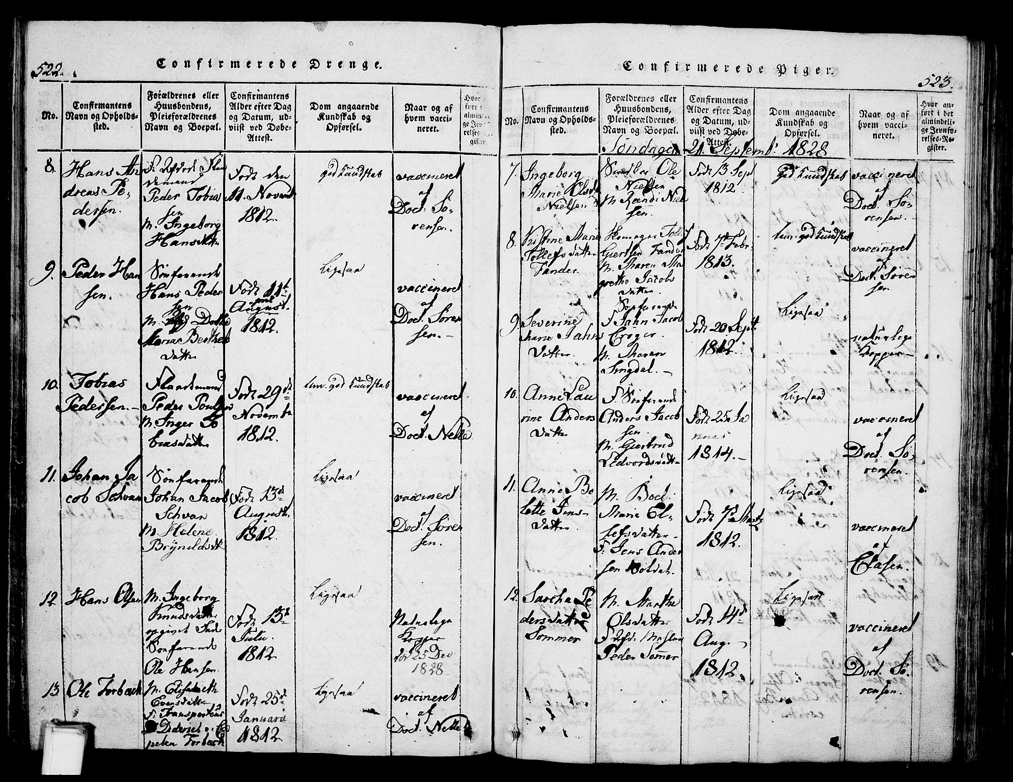 Skien kirkebøker, SAKO/A-302/G/Ga/L0002: Parish register (copy) no. 2, 1814-1842, p. 522-523