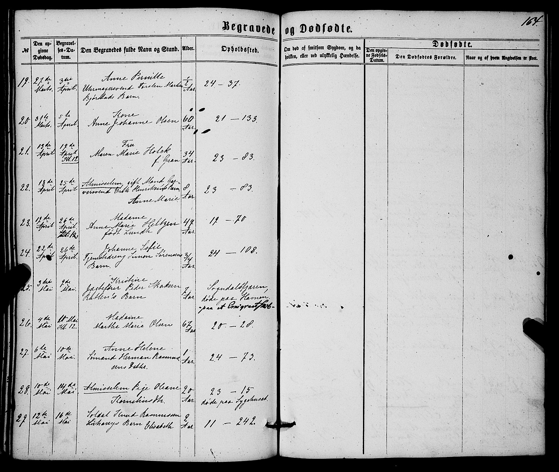 Korskirken sokneprestembete, AV/SAB-A-76101/H/Haa/L0045: Parish register (official) no. E 3, 1863-1875, p. 164