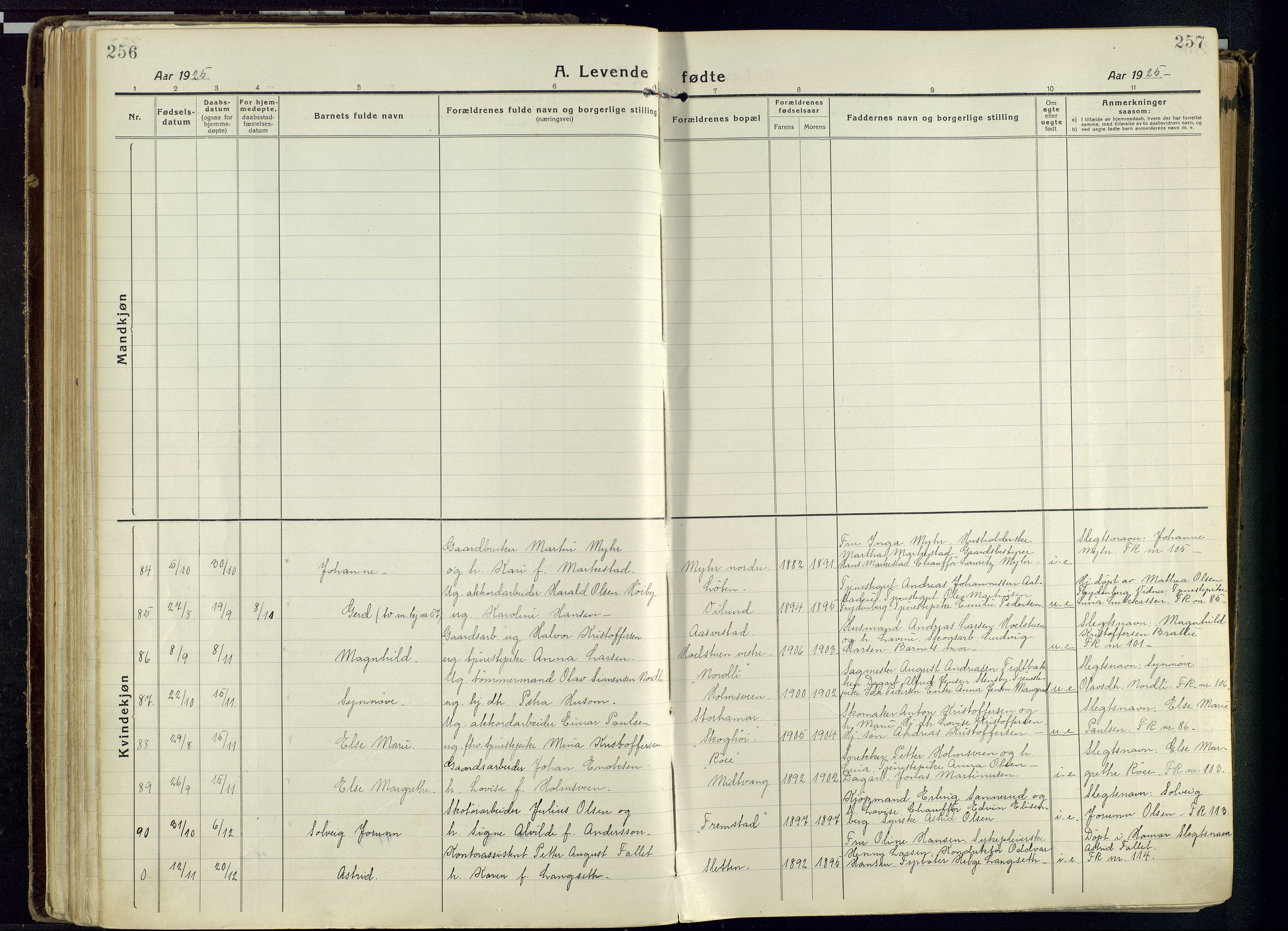 Vang prestekontor, Hedmark, AV/SAH-PREST-008/H/Ha/Haa/L0022: Parish register (official) no. 22, 1918-1944, p. 256-257