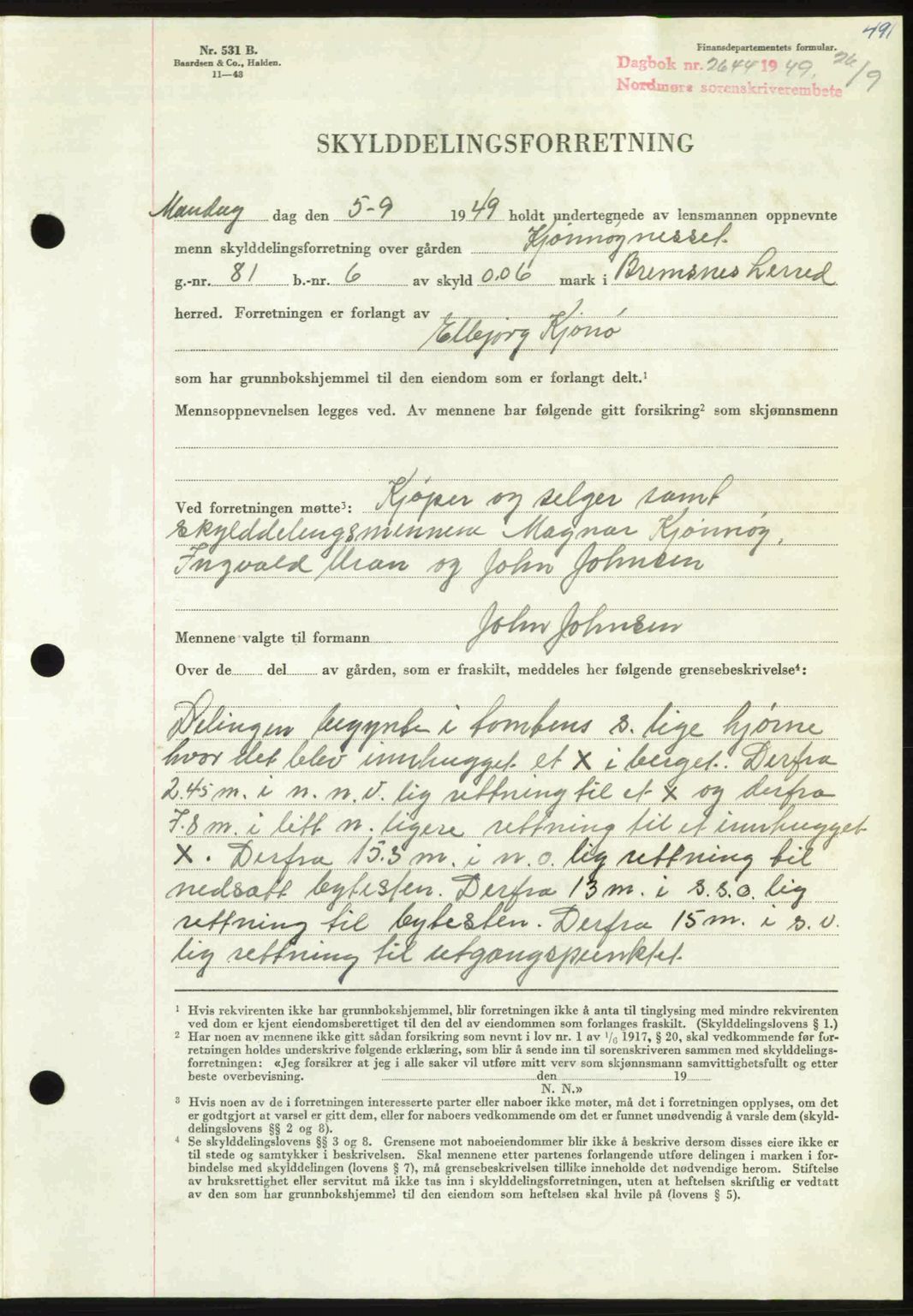 Nordmøre sorenskriveri, AV/SAT-A-4132/1/2/2Ca: Mortgage book no. A112, 1949-1949, Diary no: : 2644/1949