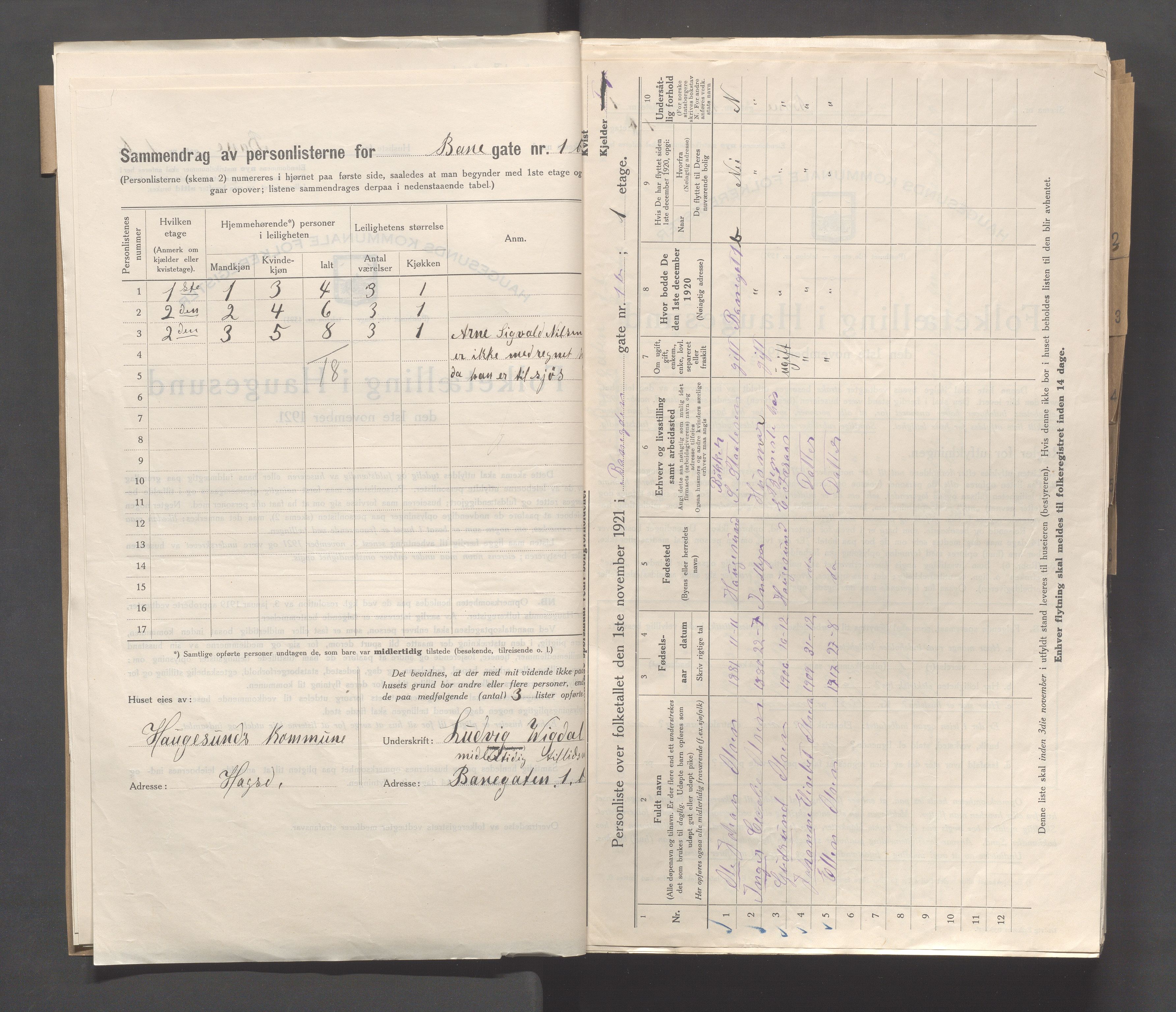 IKAR, Local census 1.11.1921 for Haugesund, 1921, p. 101