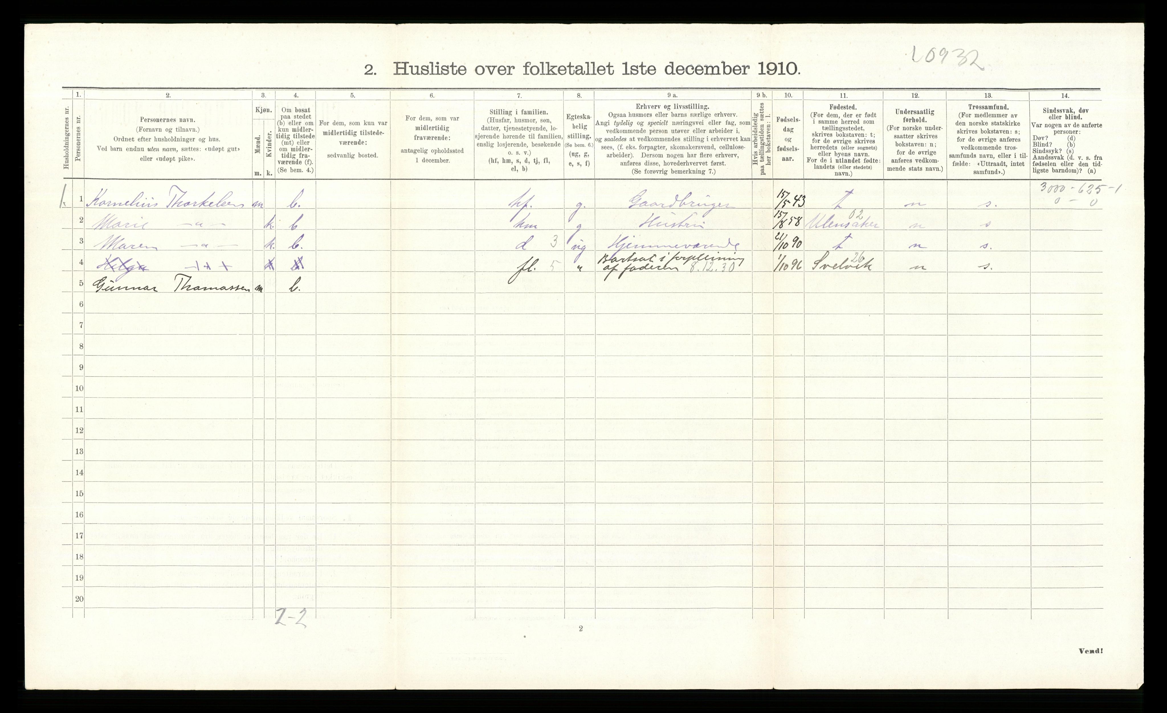 RA, 1910 census for Hurum, 1910, p. 1139