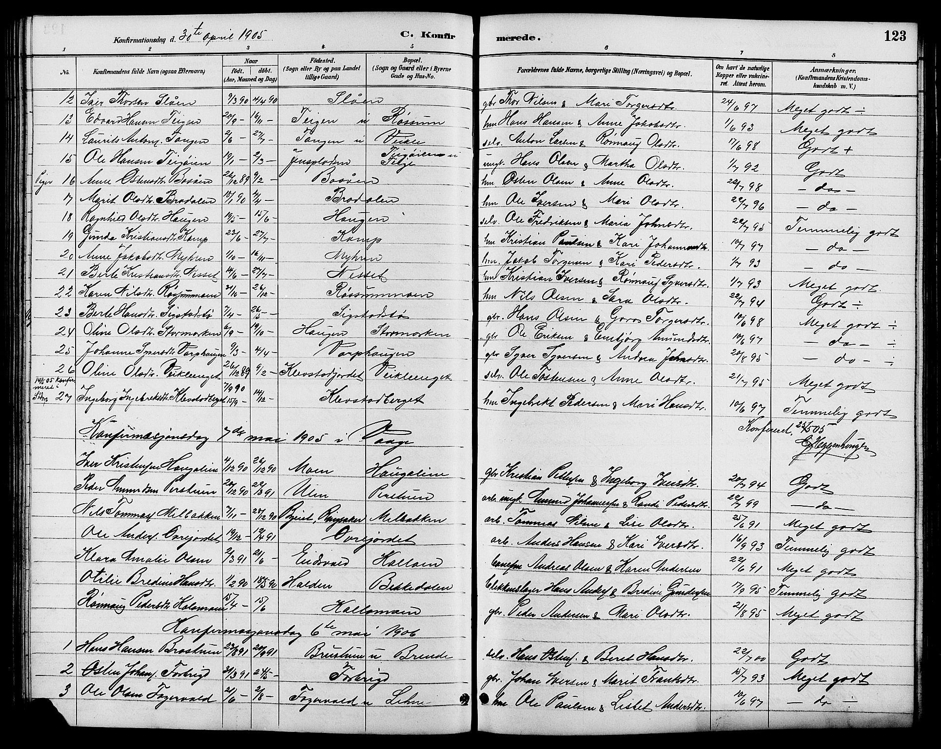 Nord-Fron prestekontor, SAH/PREST-080/H/Ha/Hab/L0006: Parish register (copy) no. 6, 1887-1914, p. 123