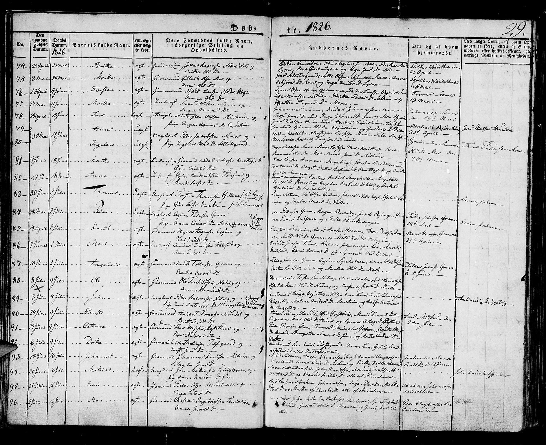 Lærdal sokneprestembete, AV/SAB-A-81201: Parish register (official) no. A 5, 1822-1834, p. 29