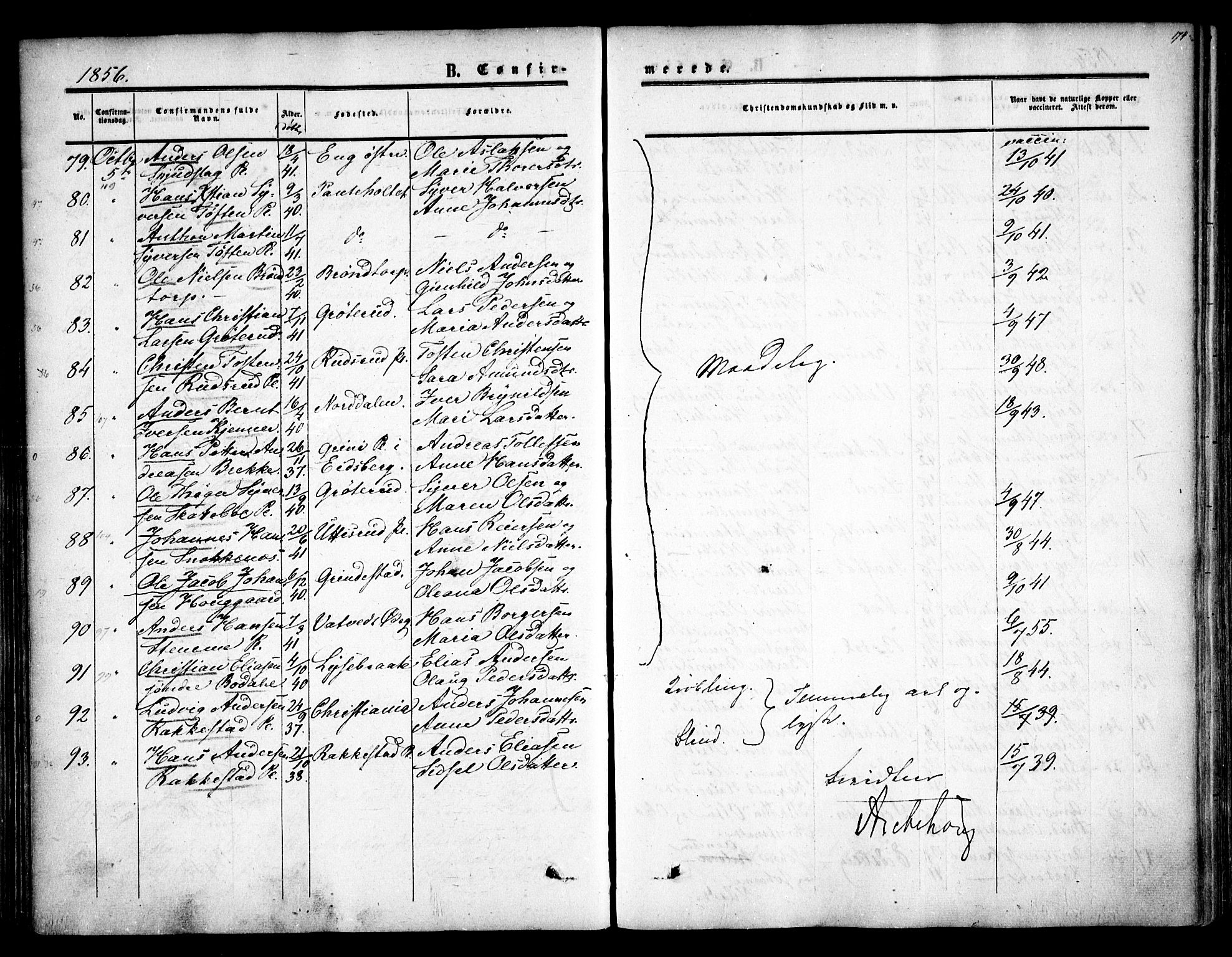 Rakkestad prestekontor Kirkebøker, AV/SAO-A-2008/F/Fa/L0009: Parish register (official) no. I 9, 1850-1856, p. 174