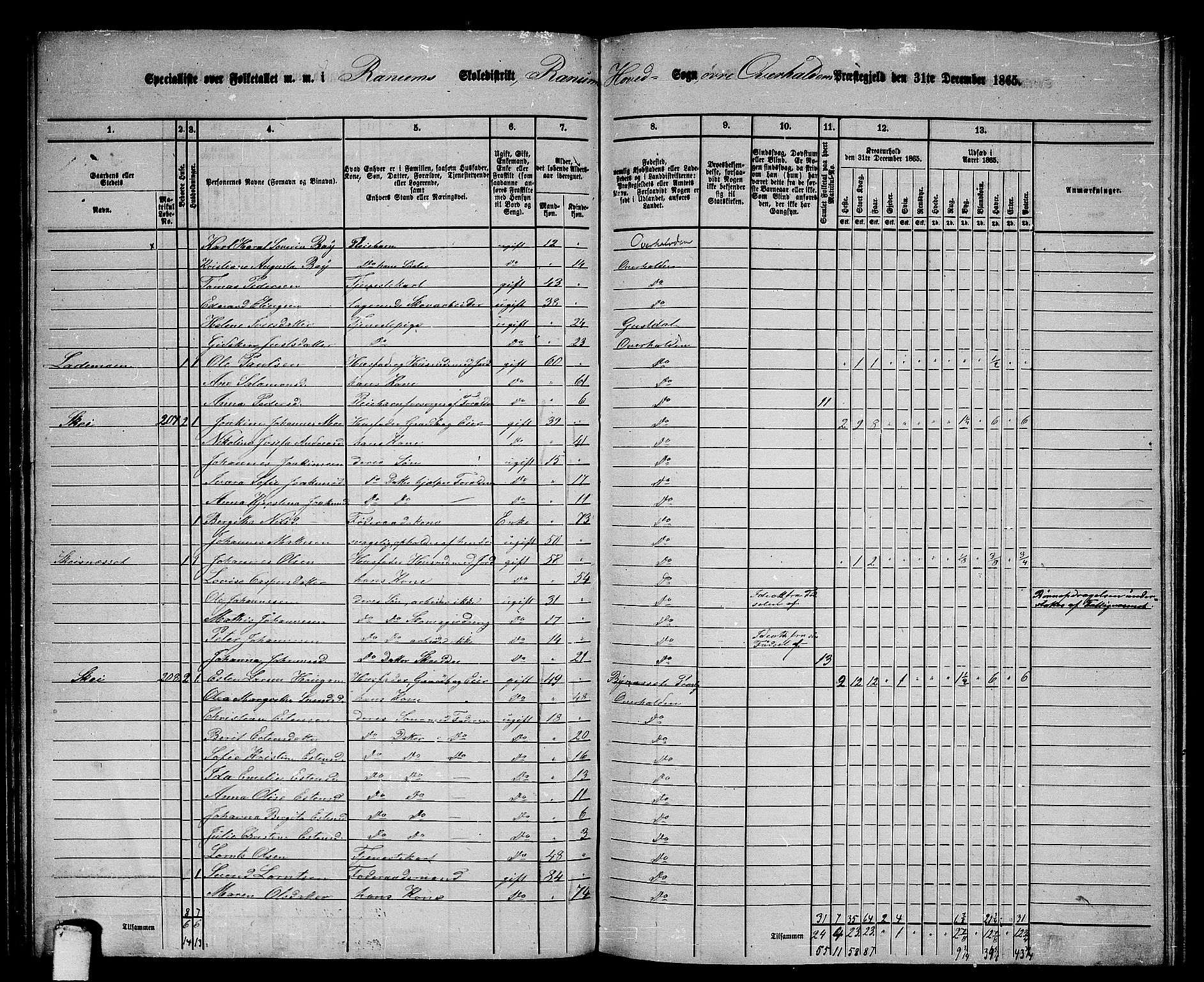 RA, 1865 census for Overhalla, 1865, p. 9