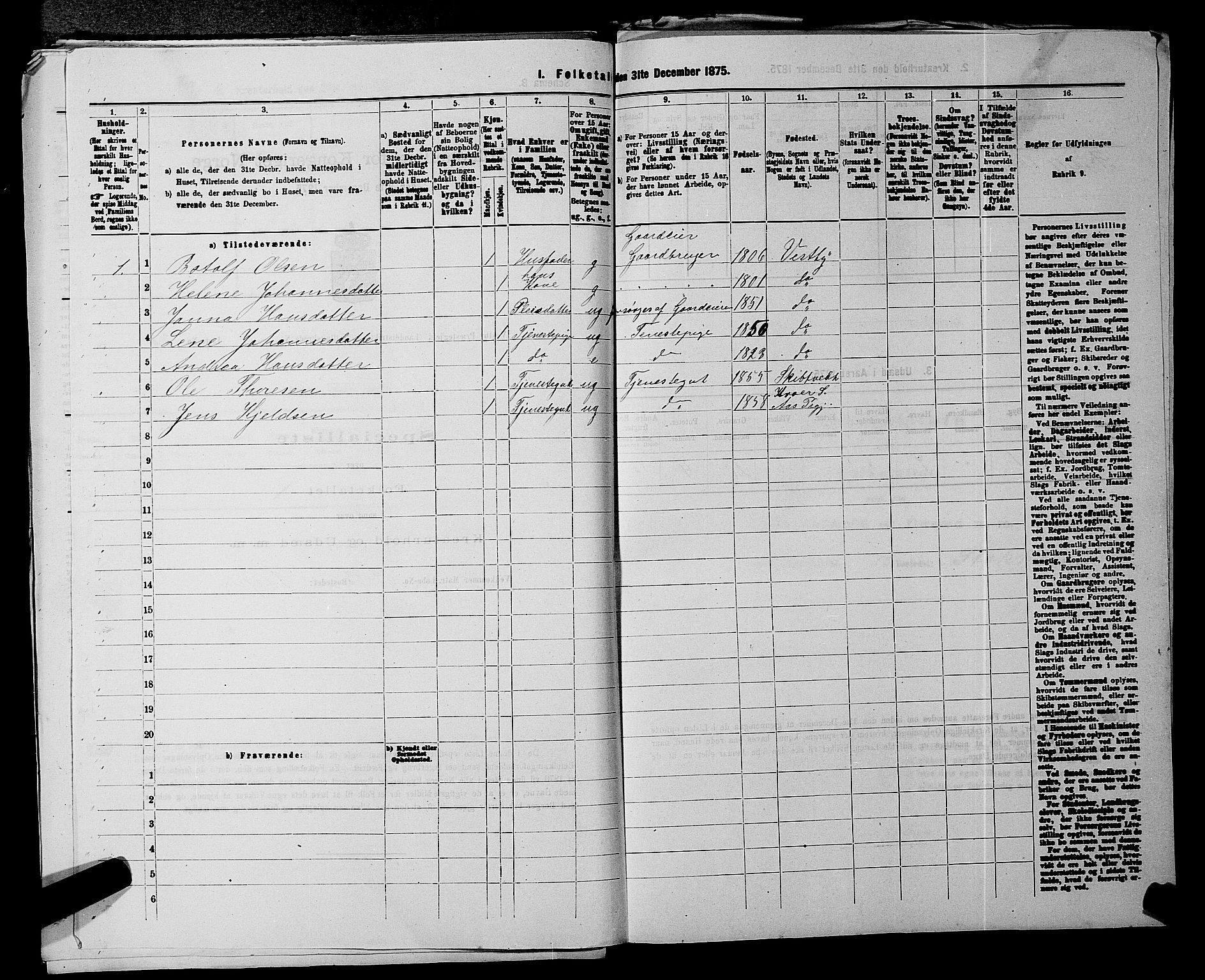 RA, 1875 census for 0211L Vestby/Vestby, Garder og Såner, 1875, p. 280