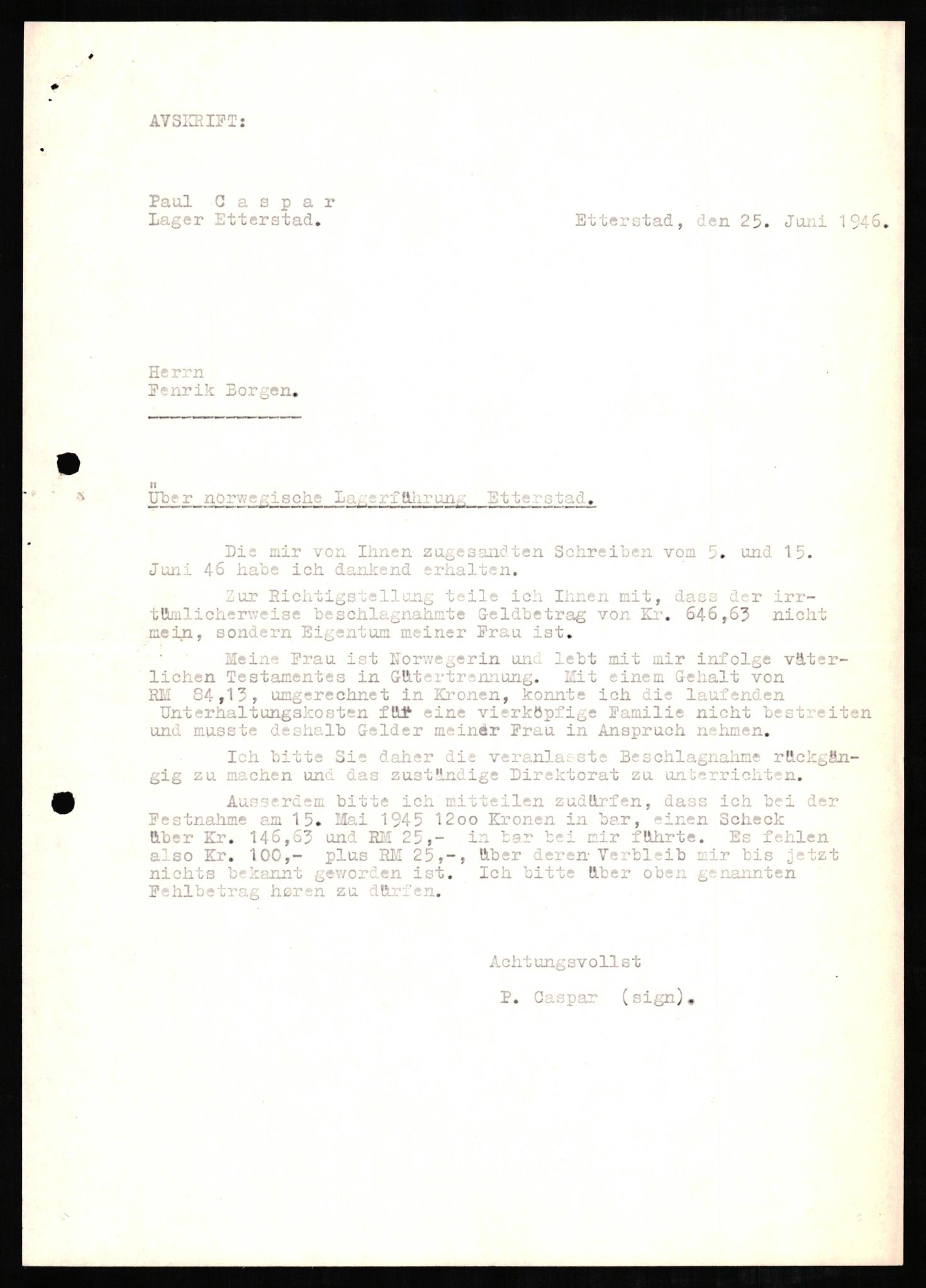 Forsvaret, Forsvarets overkommando II, RA/RAFA-3915/D/Db/L0005: CI Questionaires. Tyske okkupasjonsstyrker i Norge. Tyskere., 1945-1946, p. 221