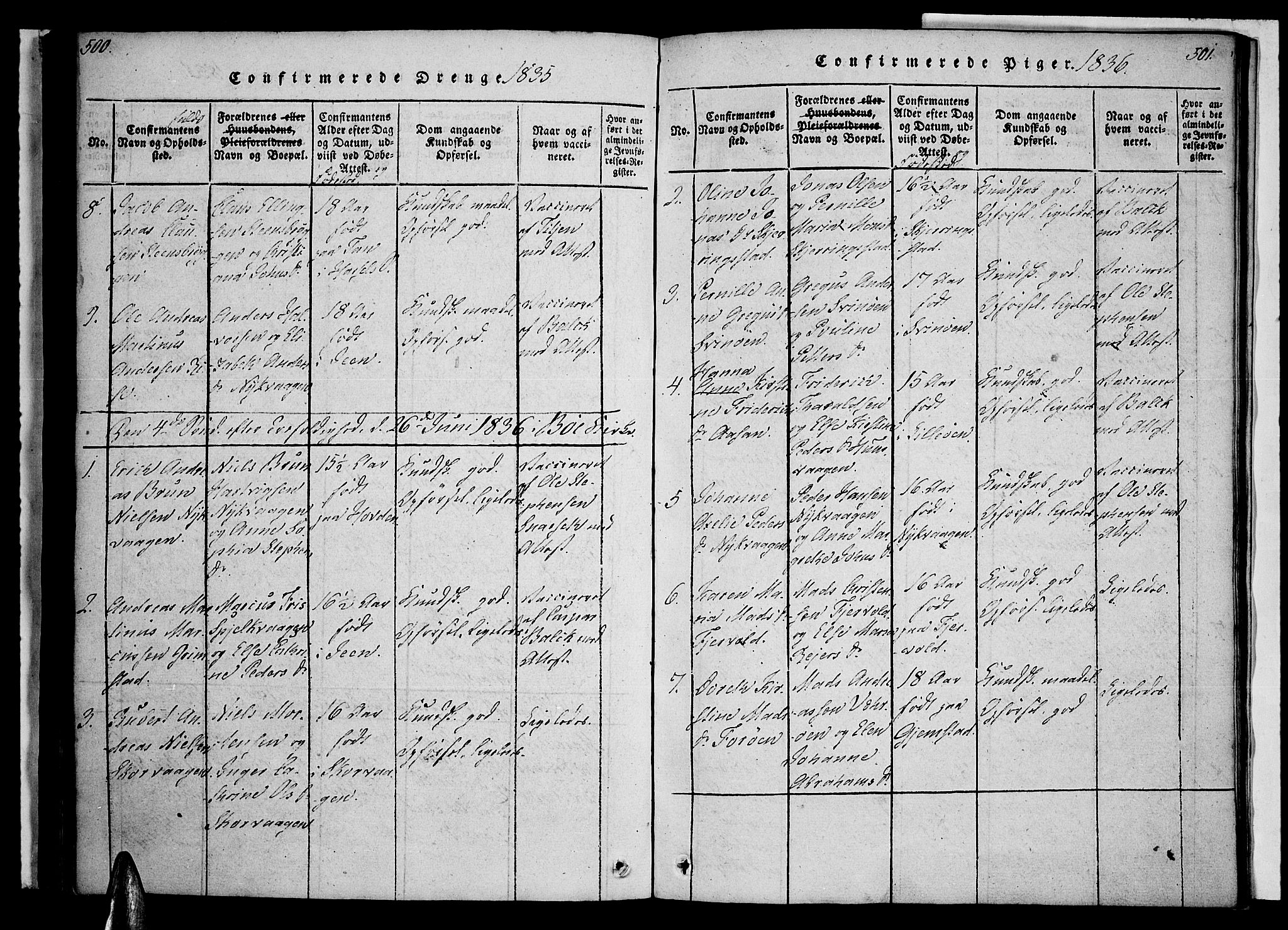 Ministerialprotokoller, klokkerbøker og fødselsregistre - Nordland, SAT/A-1459/891/L1298: Parish register (official) no. 891A03, 1820-1840, p. 500-501