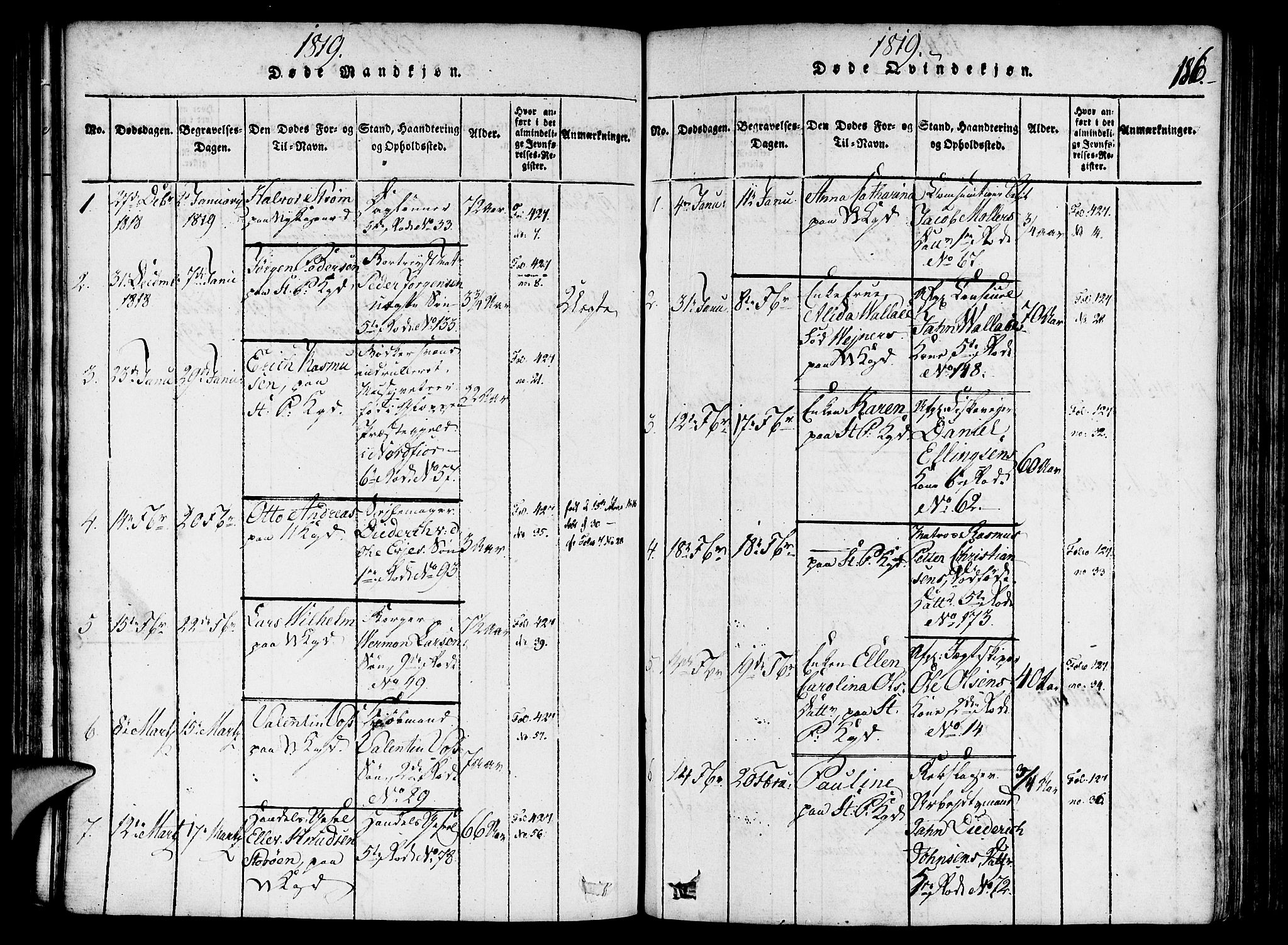 Nykirken Sokneprestembete, AV/SAB-A-77101/H/Haa/L0011: Parish register (official) no. A 11, 1816-1821, p. 186