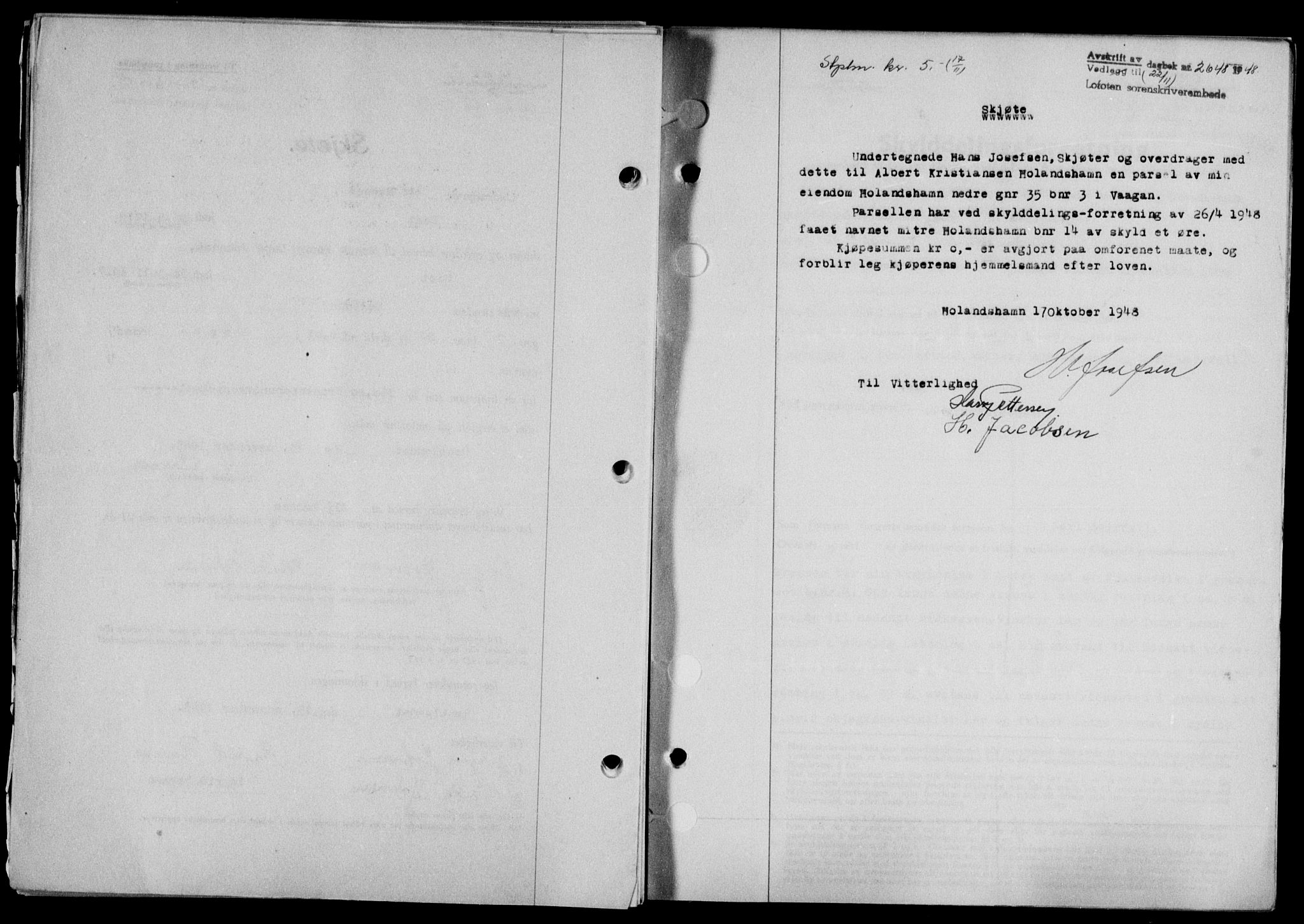 Lofoten sorenskriveri, SAT/A-0017/1/2/2C/L0019a: Mortgage book no. 19a, 1948-1948, Diary no: : 2648/1948