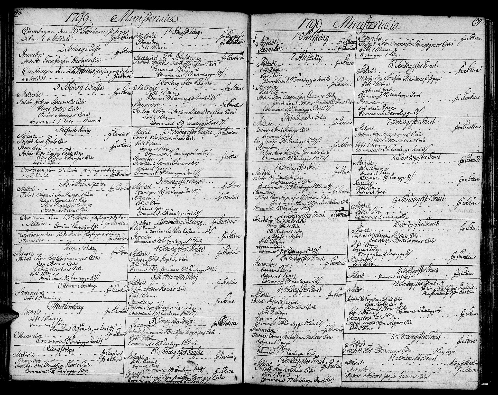 Ministerialprotokoller, klokkerbøker og fødselsregistre - Sør-Trøndelag, SAT/A-1456/672/L0852: Parish register (official) no. 672A05, 1776-1815, p. 98-99