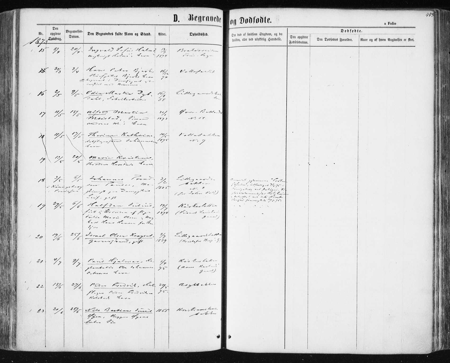 Ministerialprotokoller, klokkerbøker og fødselsregistre - Sør-Trøndelag, SAT/A-1456/604/L0186: Parish register (official) no. 604A07, 1866-1877, p. 453