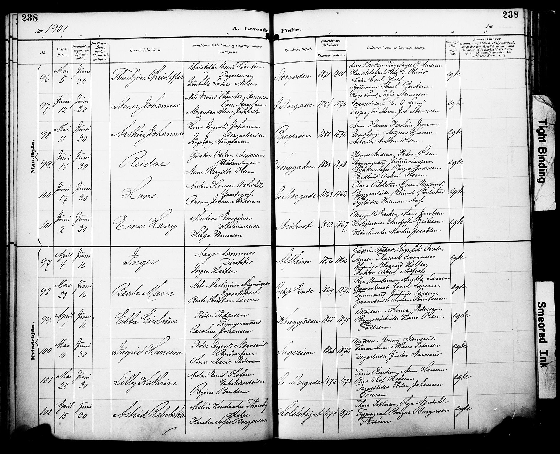 Bragernes kirkebøker, SAKO/A-6/F/Fb/L0008: Parish register (official) no. II 8, 1894-1902, p. 238