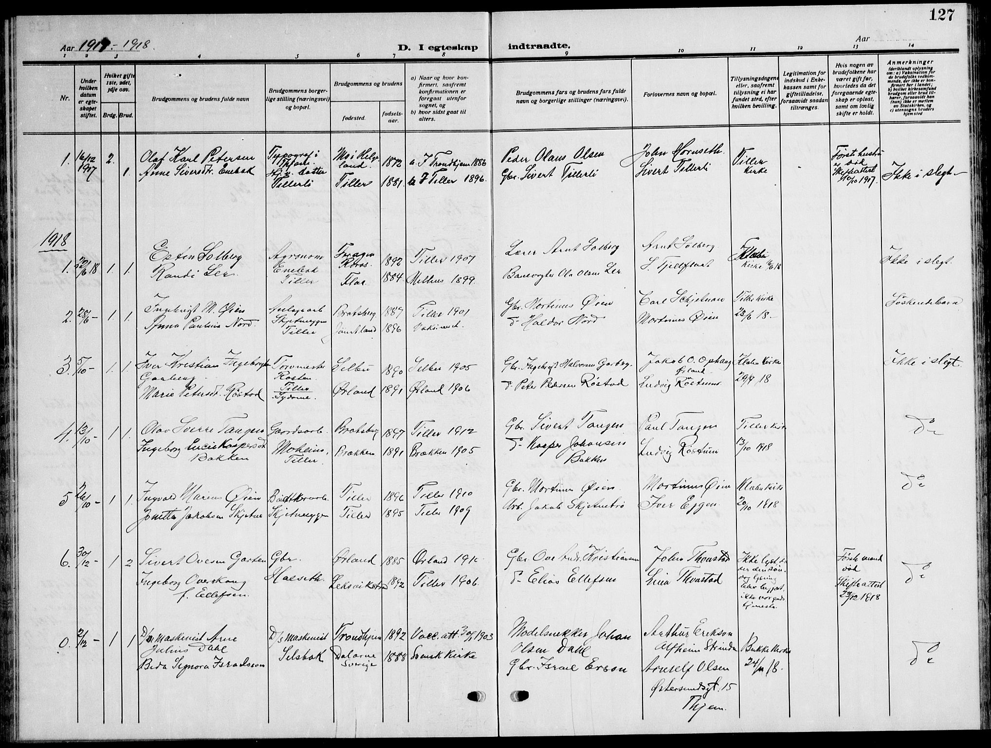 Ministerialprotokoller, klokkerbøker og fødselsregistre - Sør-Trøndelag, SAT/A-1456/621/L0462: Parish register (copy) no. 621C05, 1915-1945, p. 127