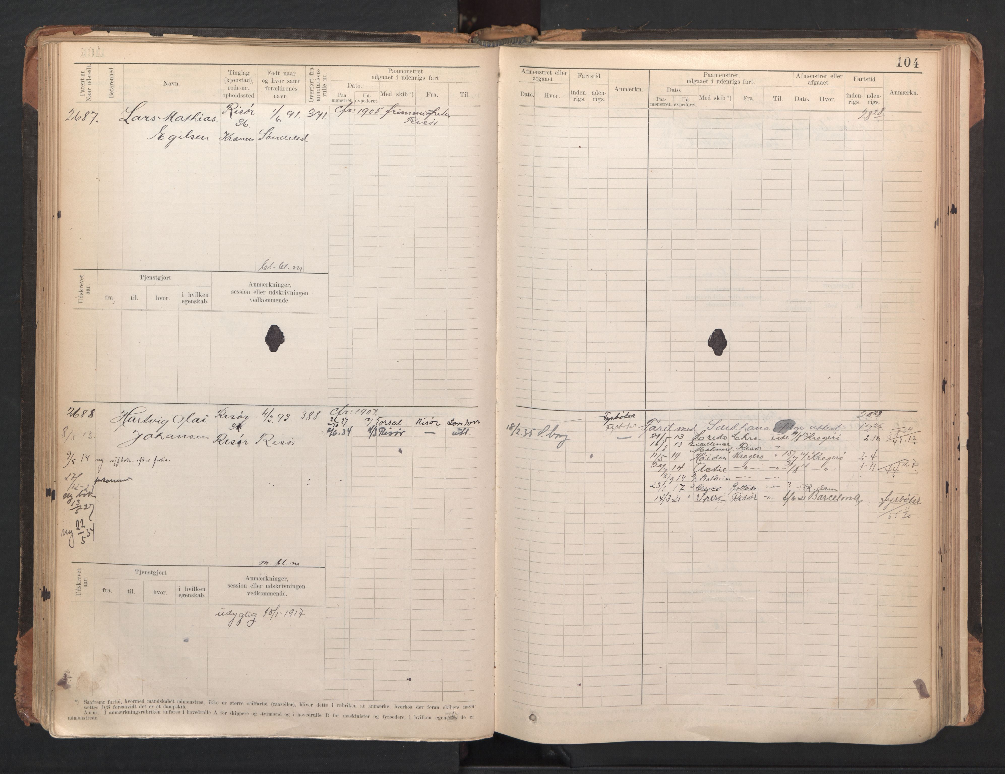 Risør mønstringskrets, AV/SAK-2031-0010/F/Fb/L0005: Hovedrulle A nr 2485-3065, Q-5, 1904-1948, p. 108