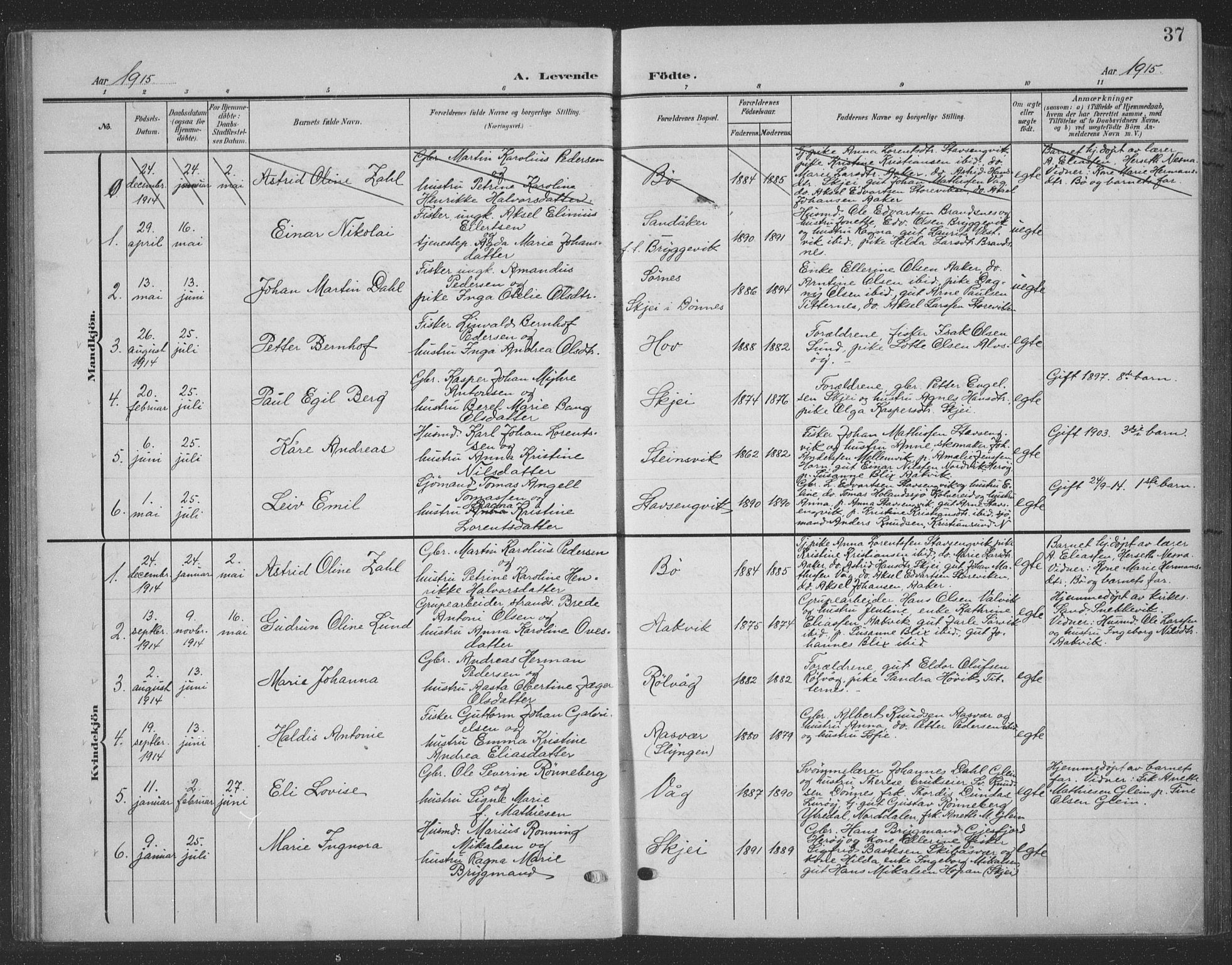Ministerialprotokoller, klokkerbøker og fødselsregistre - Nordland, SAT/A-1459/835/L0533: Parish register (copy) no. 835C05, 1906-1939, p. 37